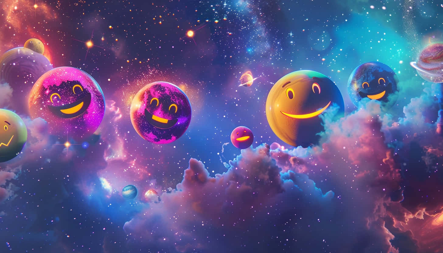 Cosmic Smiley Facesin Space Wallpaper