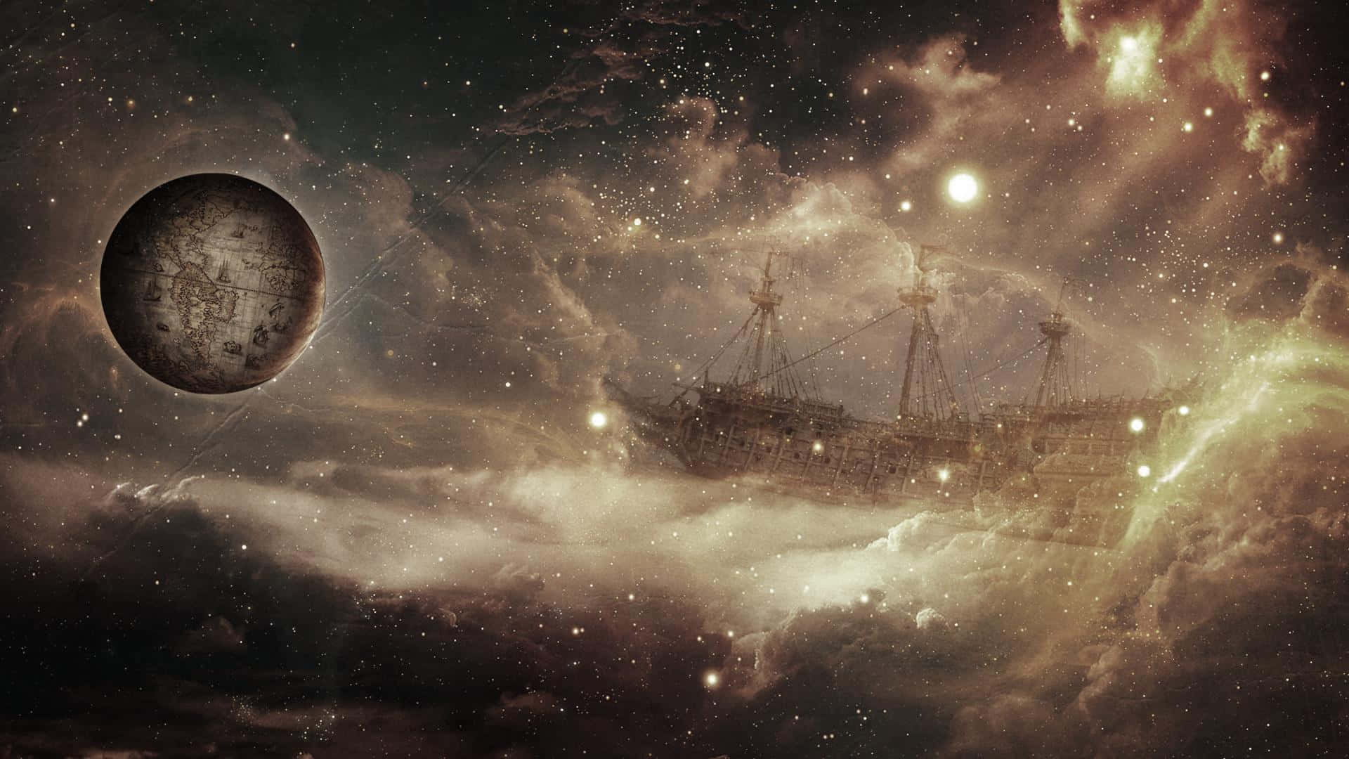 Cosmic Voyage Galleon Wallpaper