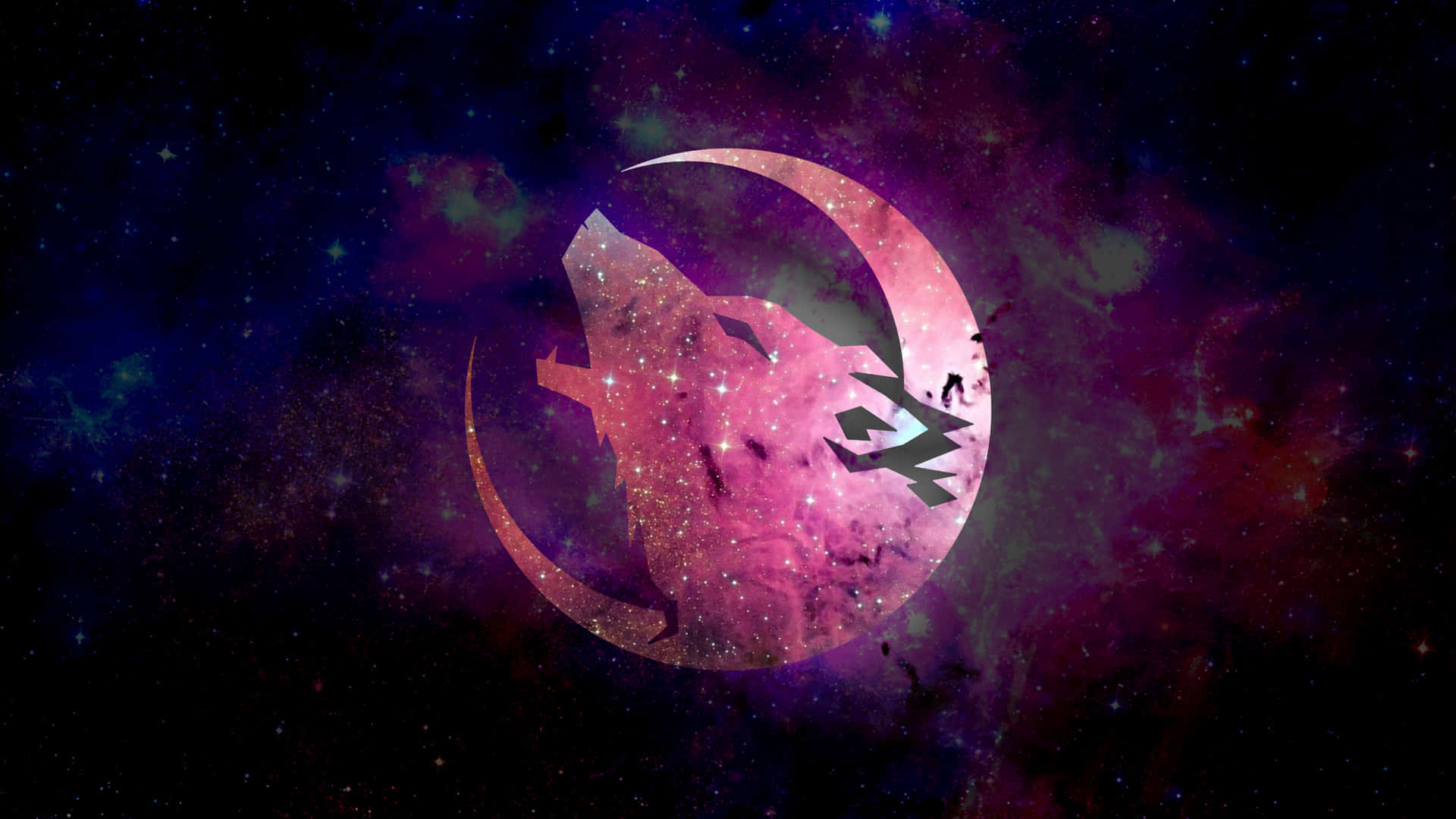 Cosmic Wolf Crescent Moon Wallpaper