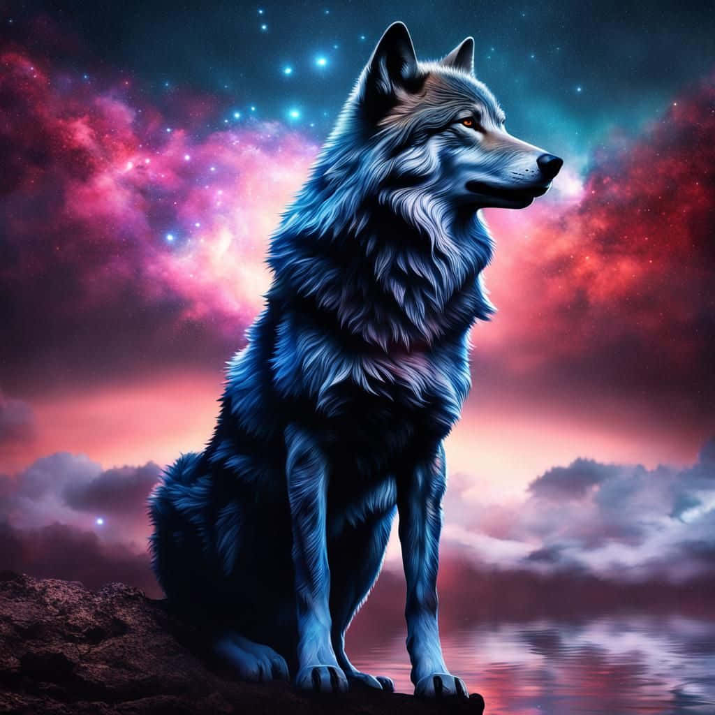 Cosmic Wolf Gazingat Stars Wallpaper