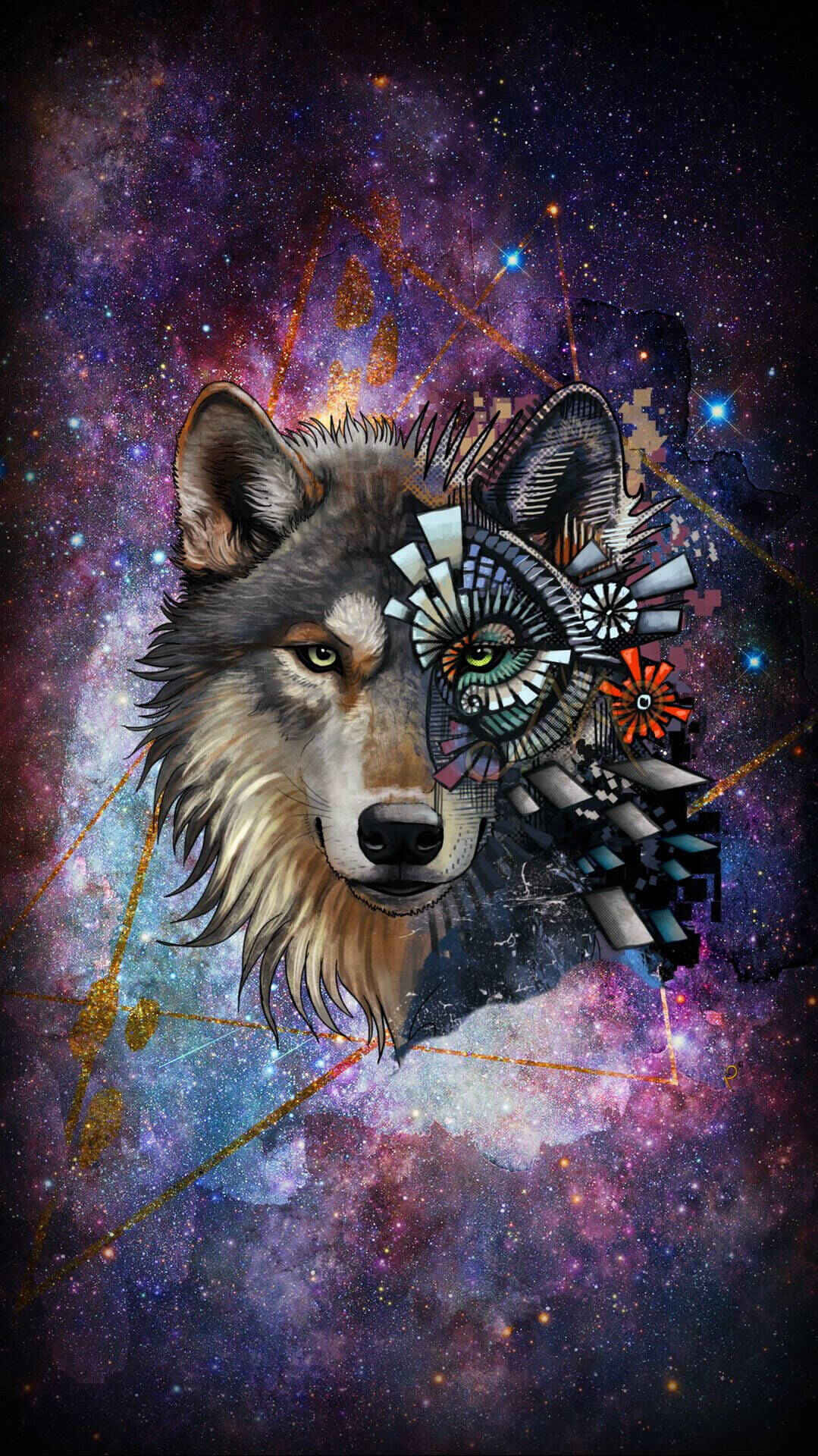 Cosmische Wolf_ Geometrische Fantasy Kunst.jpg Achtergrond