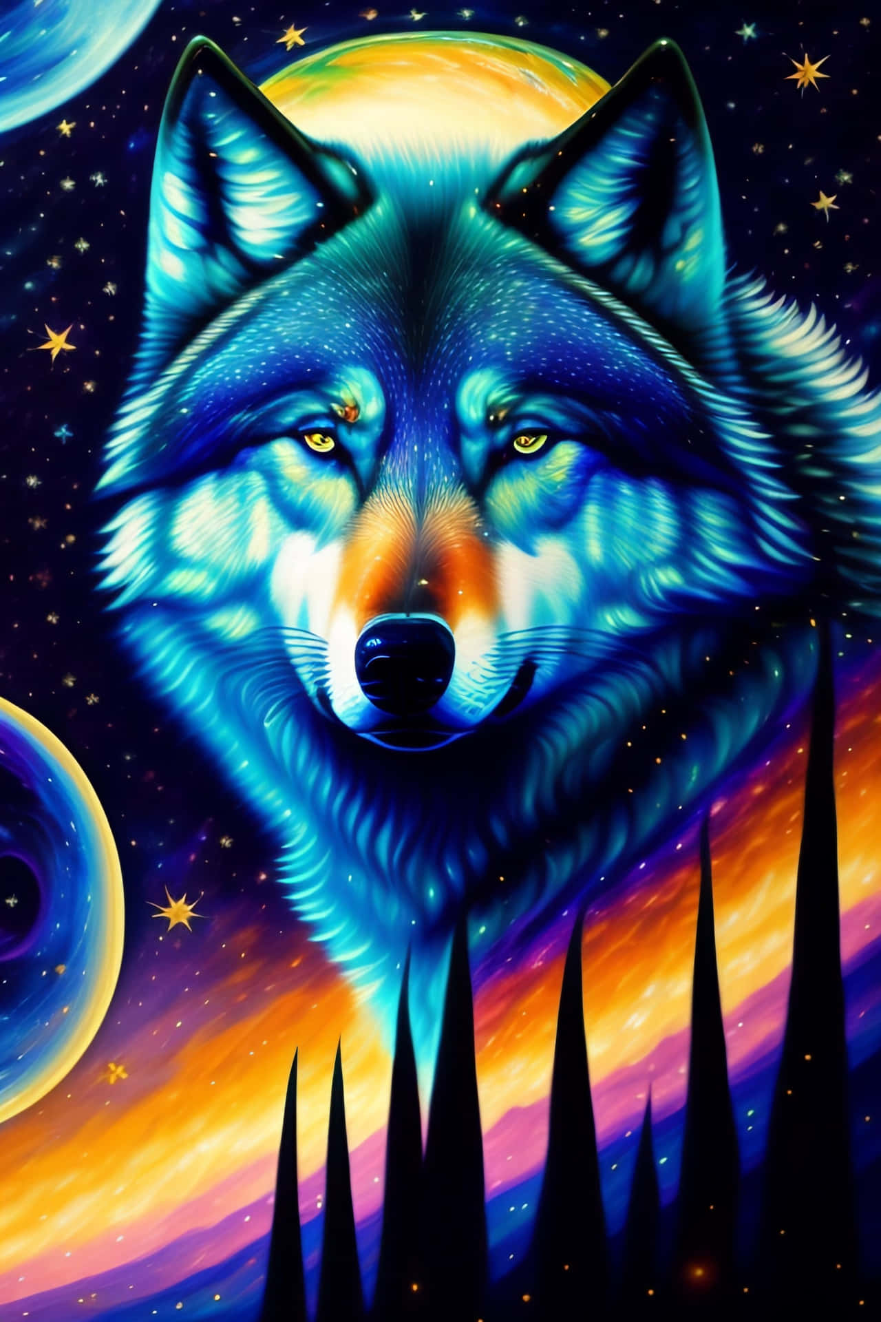 Cosmic Wolf Portrait Wallpaper