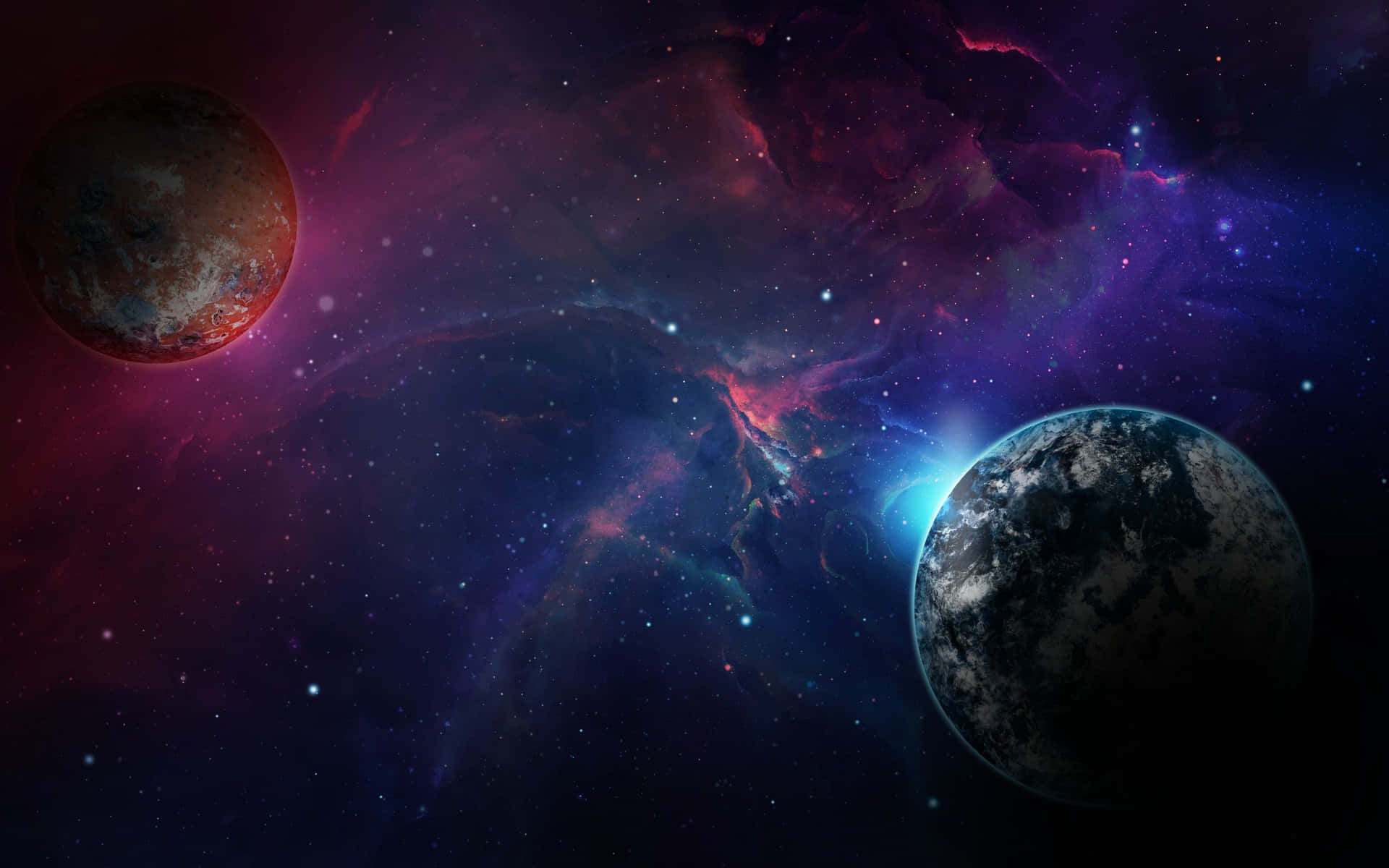 Cosmic Two Planets Black Red Wallpaper