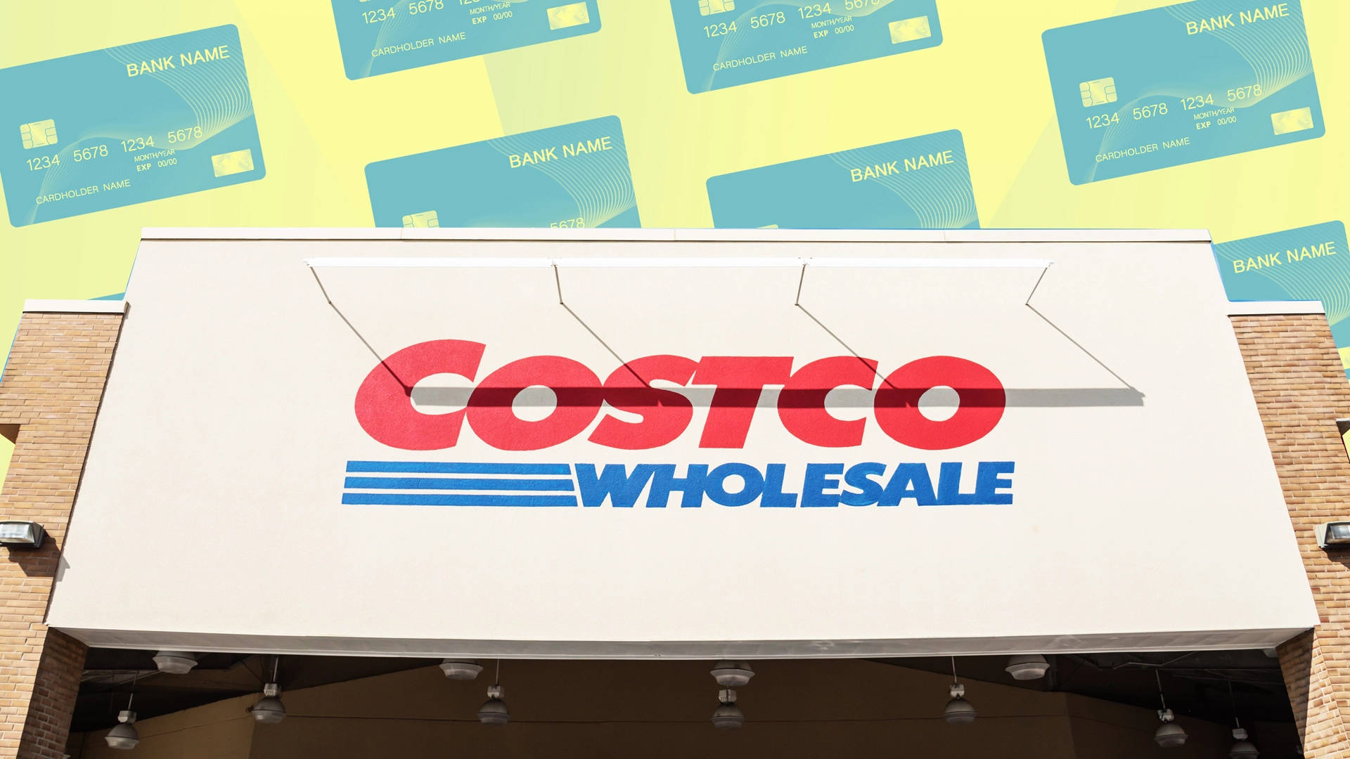 Costco Storefront Signage Displaying Credit Card Acceptance Wallpaper