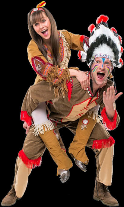 Costumed Duo In Festive Attire PNG