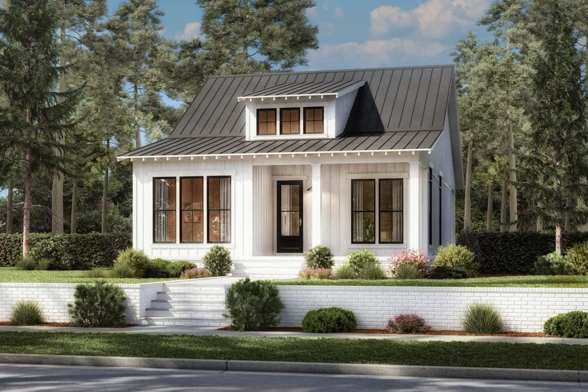 Cottage Gray White House Plan Drawing Picture