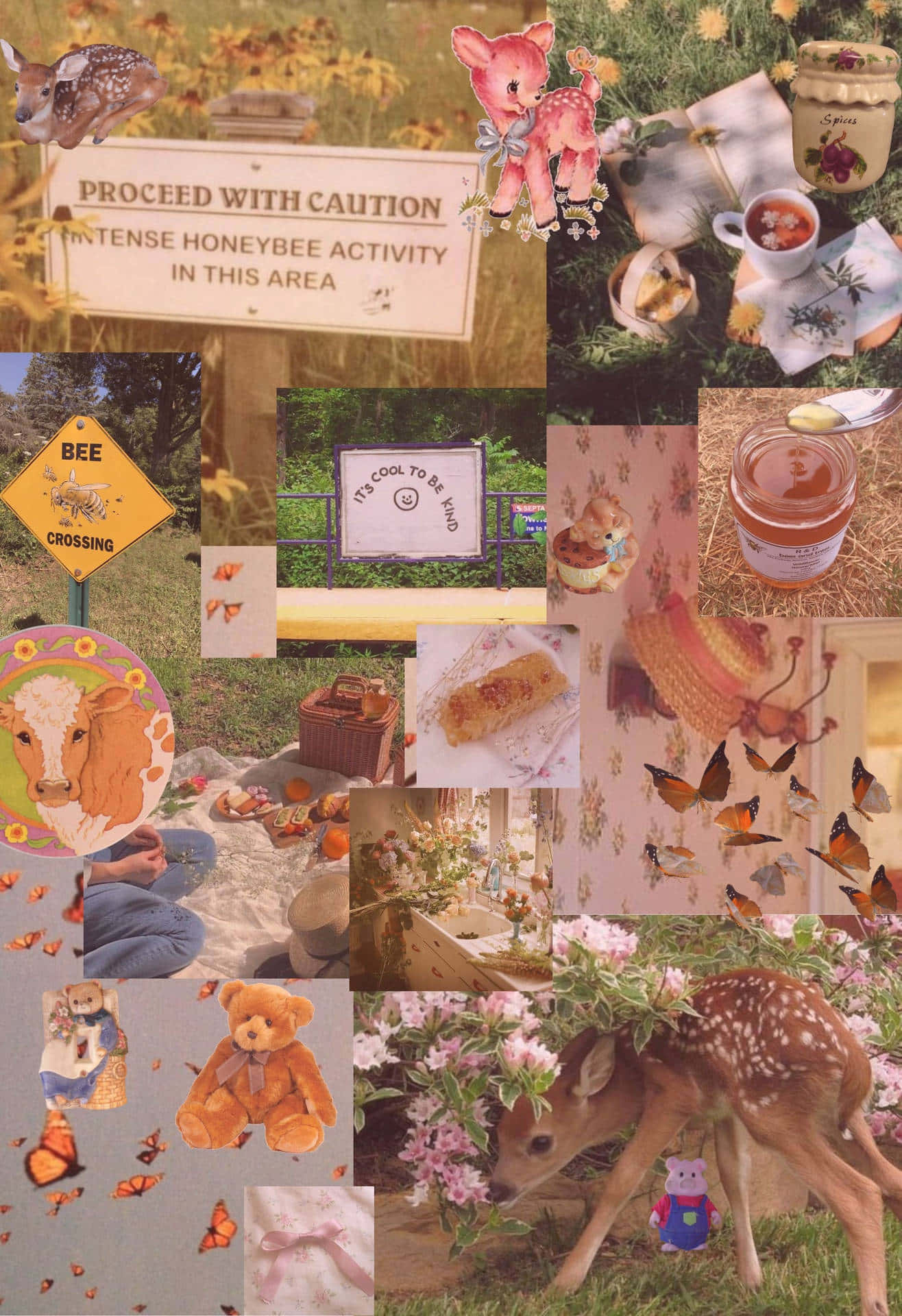 Cottagecore_ Bees_and_ Nature_ Collage Wallpaper