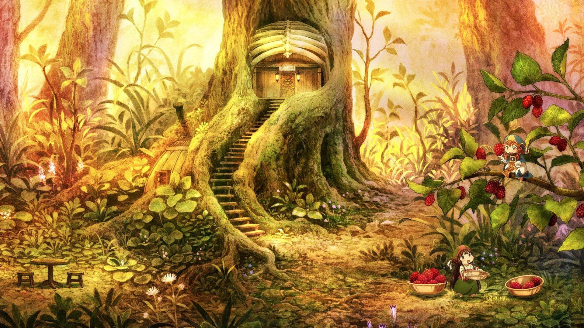 Cottagecore Treehouse Anime Wallpaper