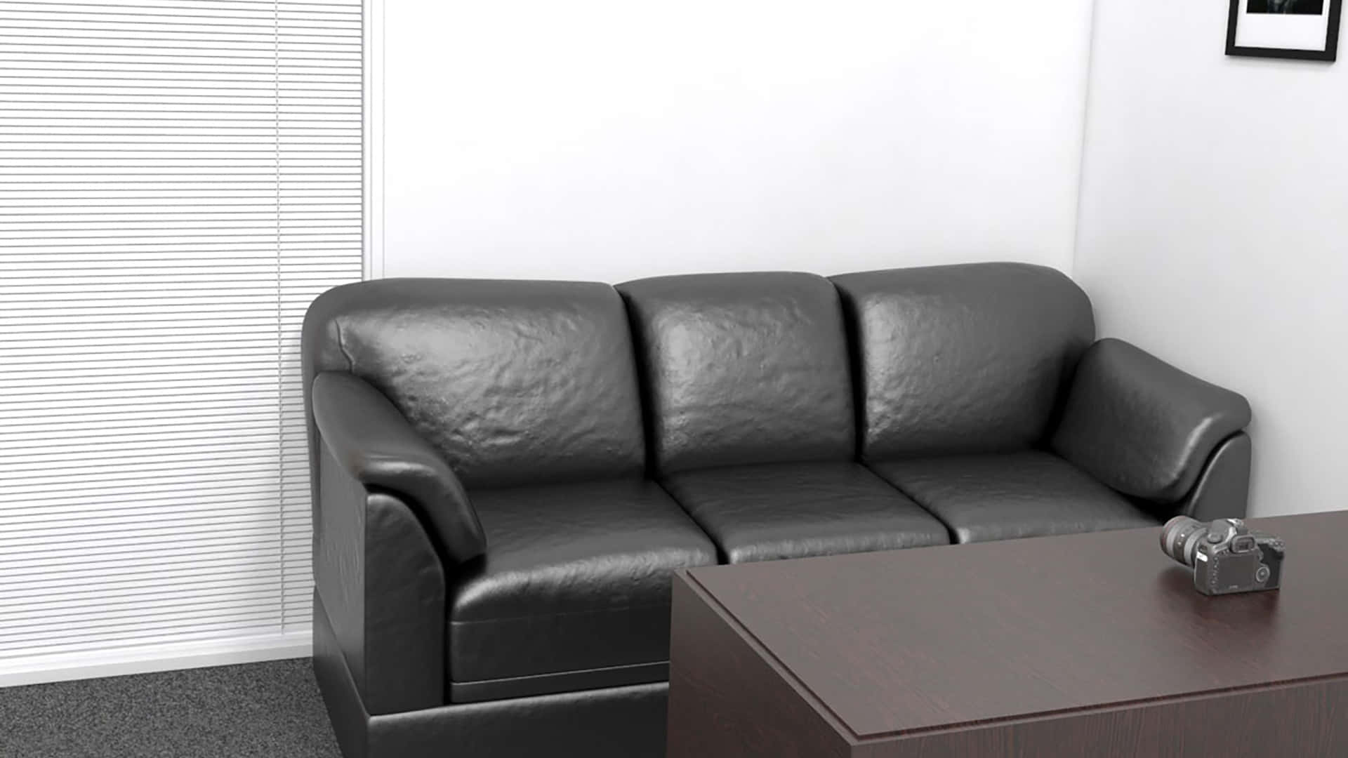 Office Furniture Black Leather Couch Background