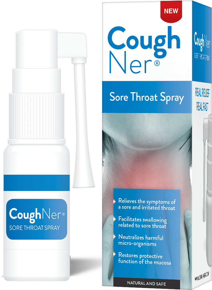 Cough Ner Sore Throat Spray Product Packaging PNG