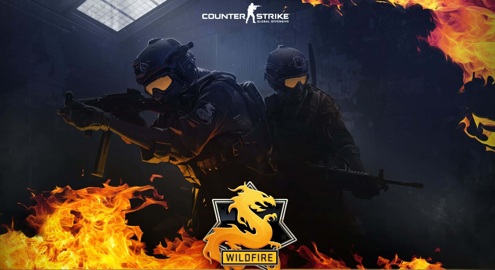 Dygtige spillere i et barsk kamp af Counter Strike Global Offensive smykker væggene. Wallpaper