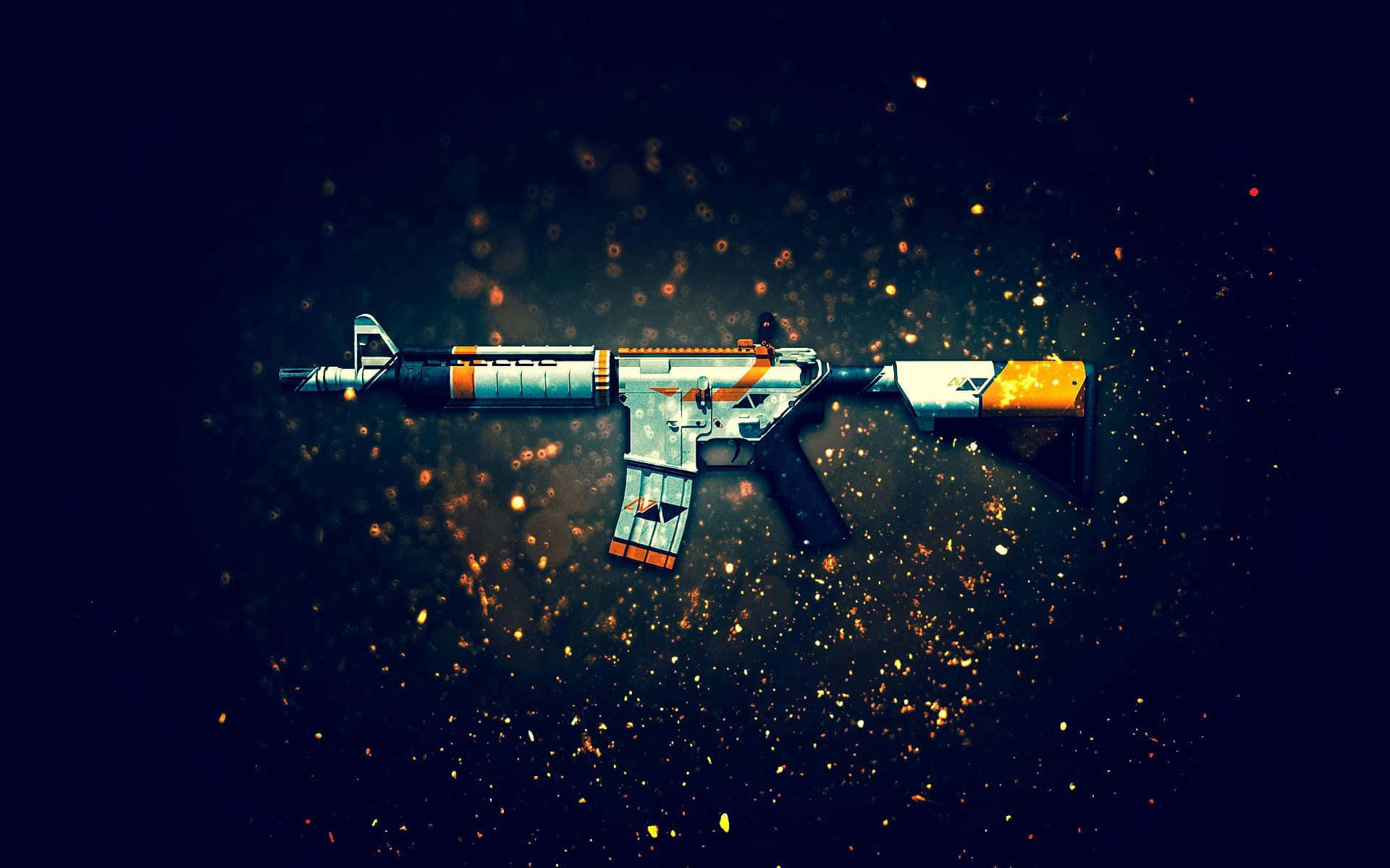A Gun With A Black Background And Orange Flames Wallpaper