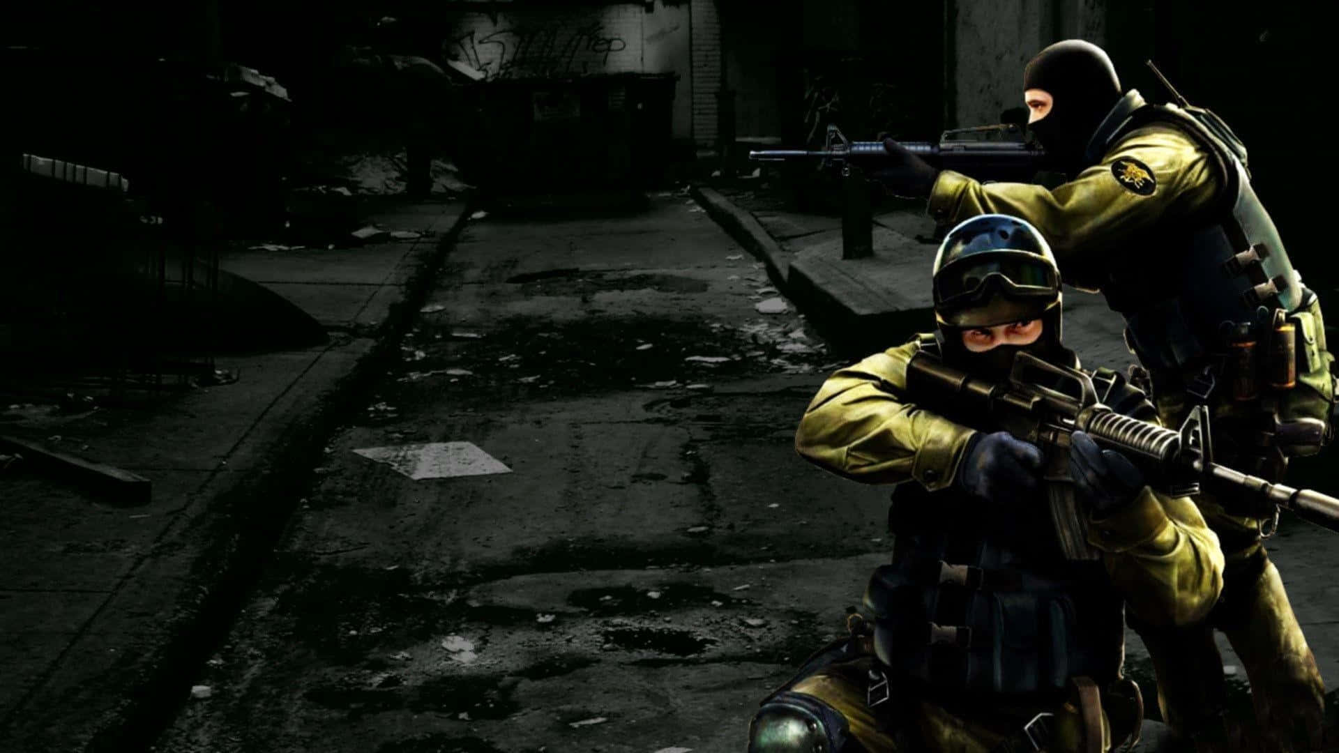 To soldater i en mørk gade med geværer Wallpaper