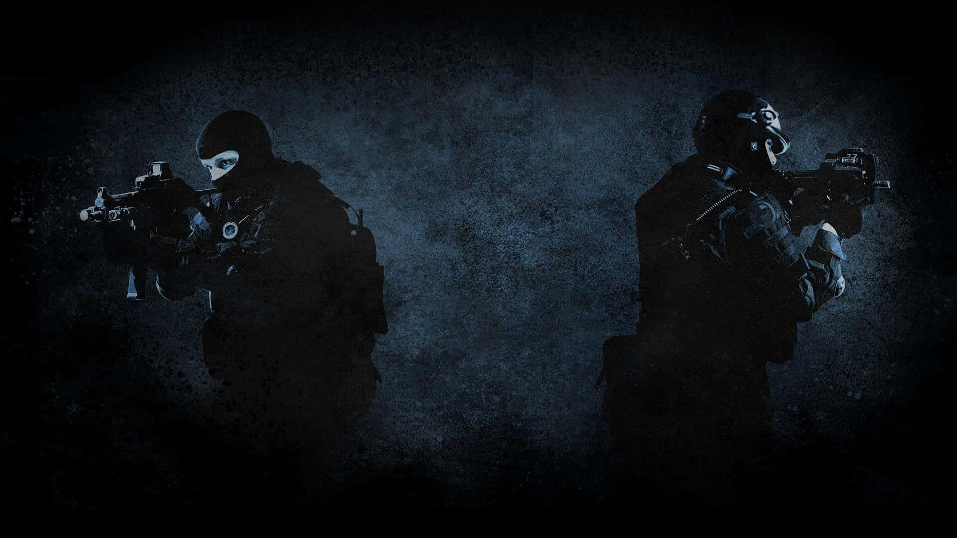 Two Silhouettes Of Soldiers Holding Guns Wallpaper