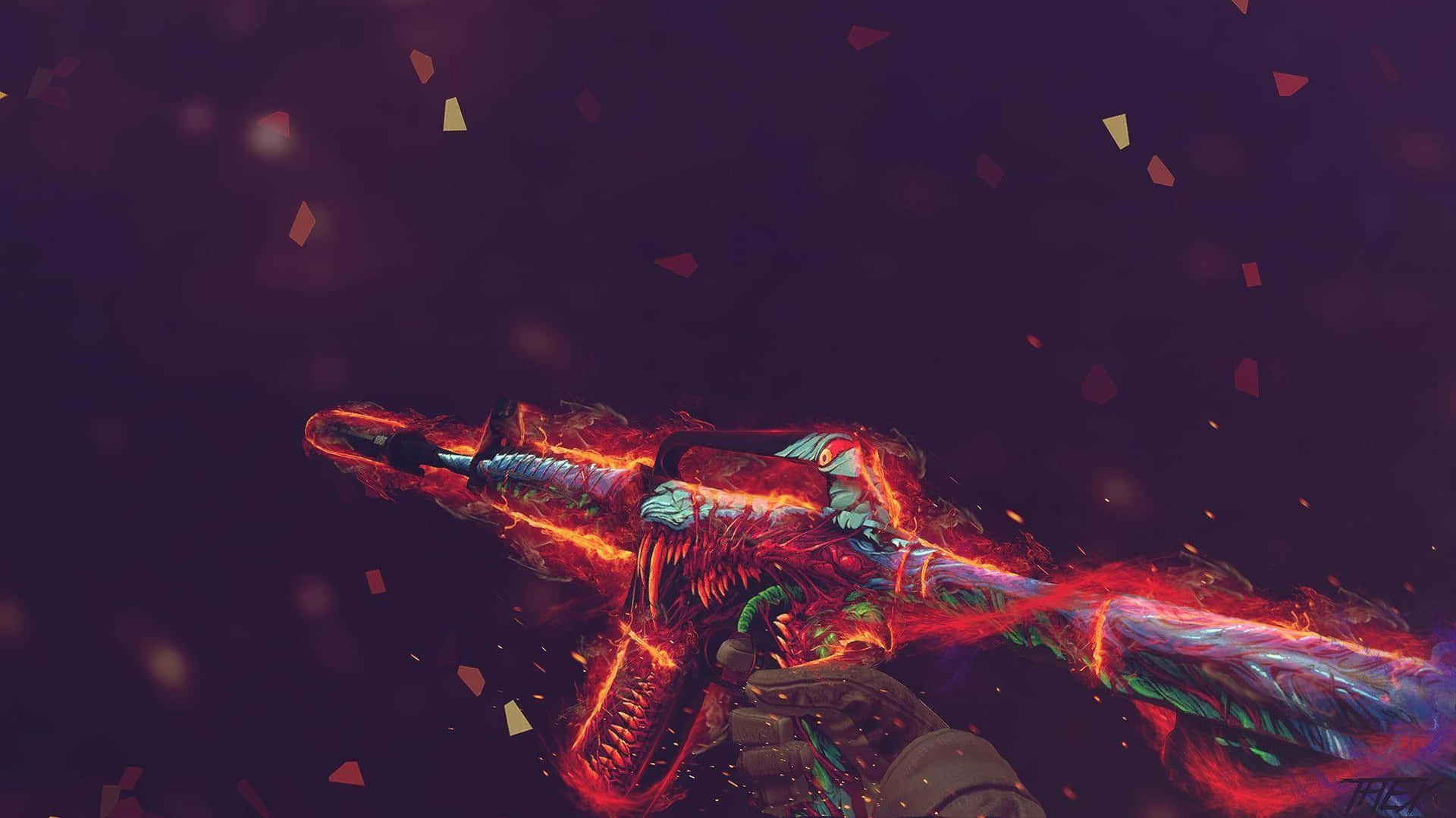 A Gun With A Red Flame On It Wallpaper