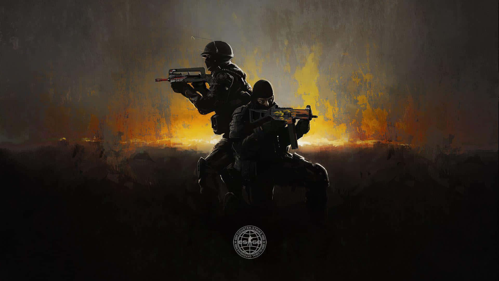 Maleri Af To Soldater, Der Holder Geværer I Mørket. Wallpaper