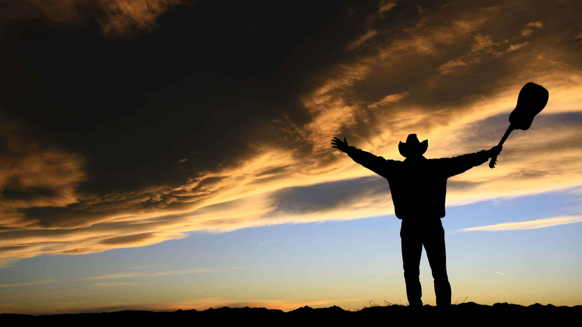 Country Boy Sunset Silhouette Wallpaper