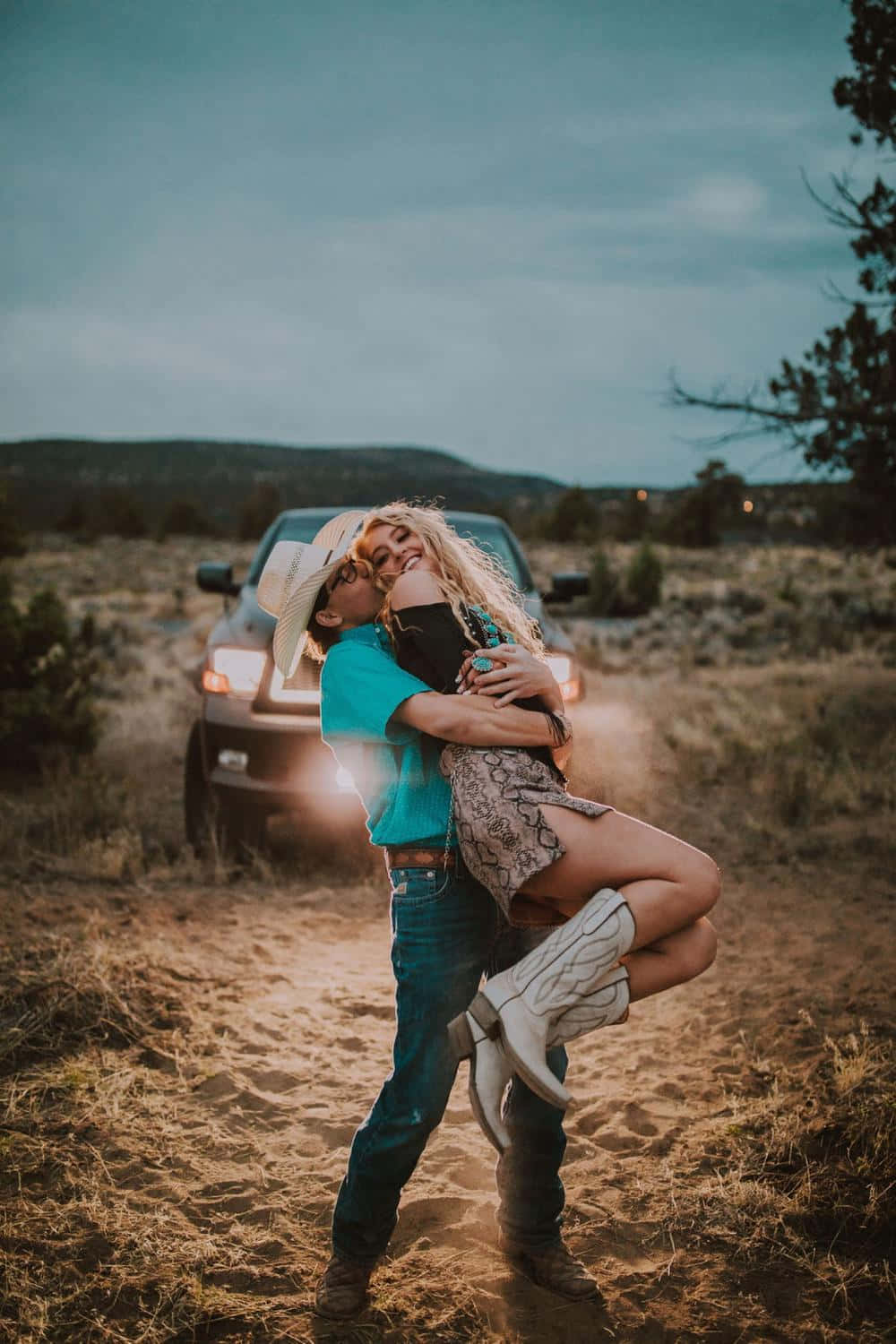 Country Couple With Car Behind Picture
