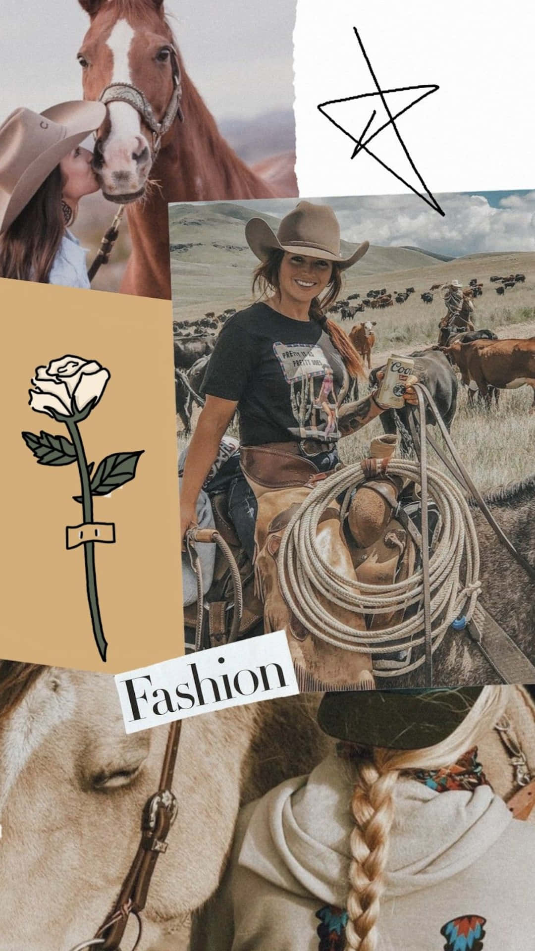 Country Cowgirl Fashion Collage Wallpaper