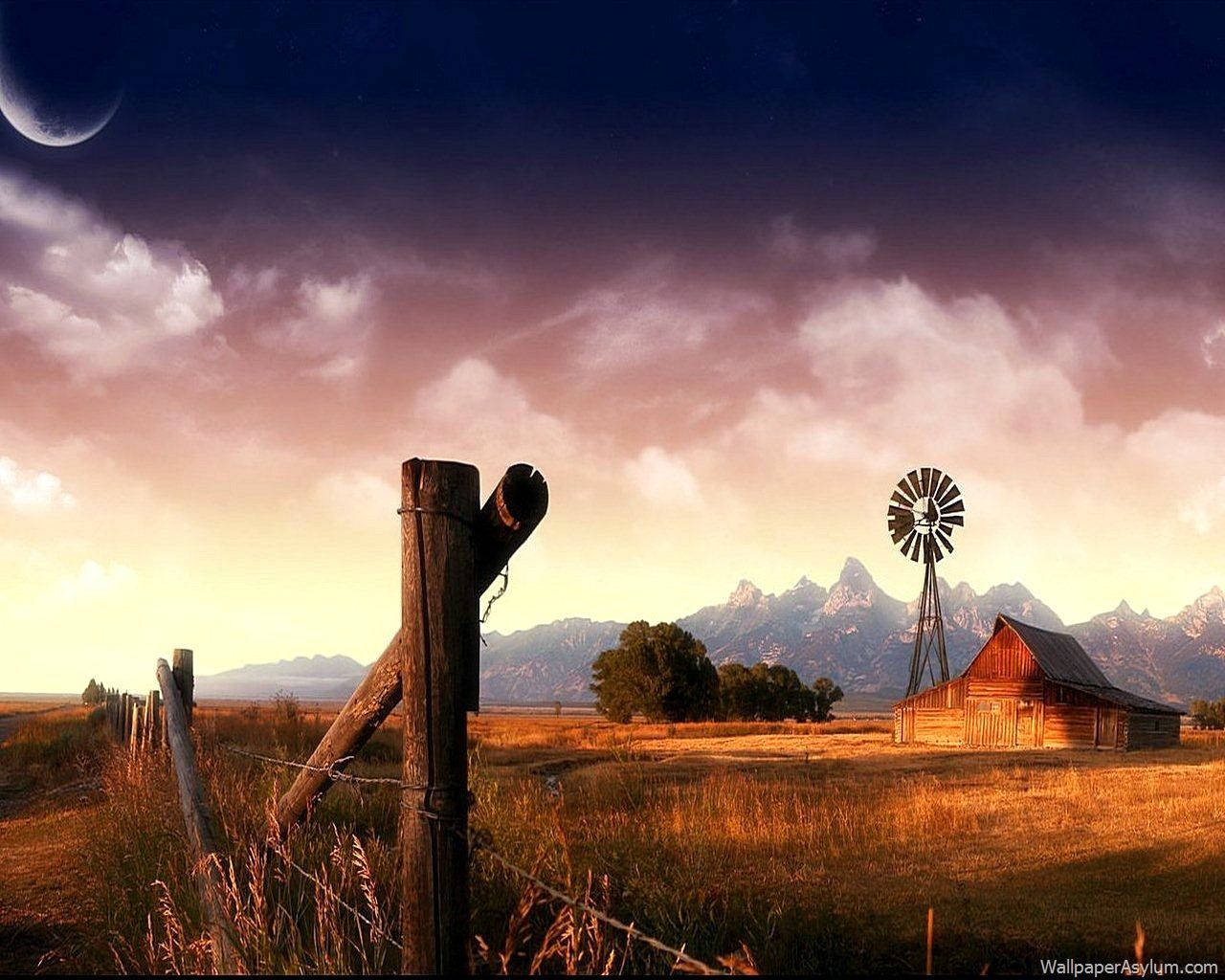 A peaceful night on a country farm Wallpaper