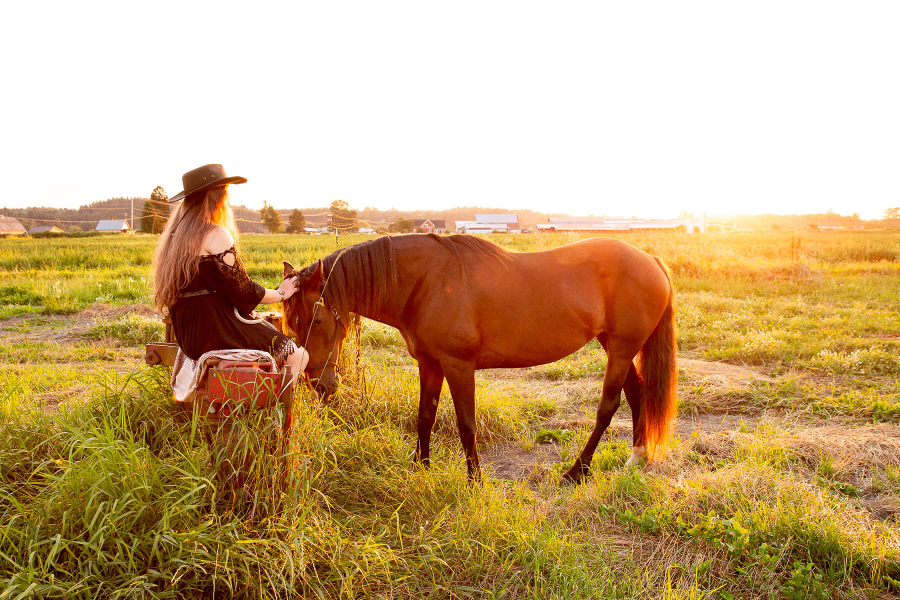 Country Girl Sunset Horse Bonding.jpg Wallpaper