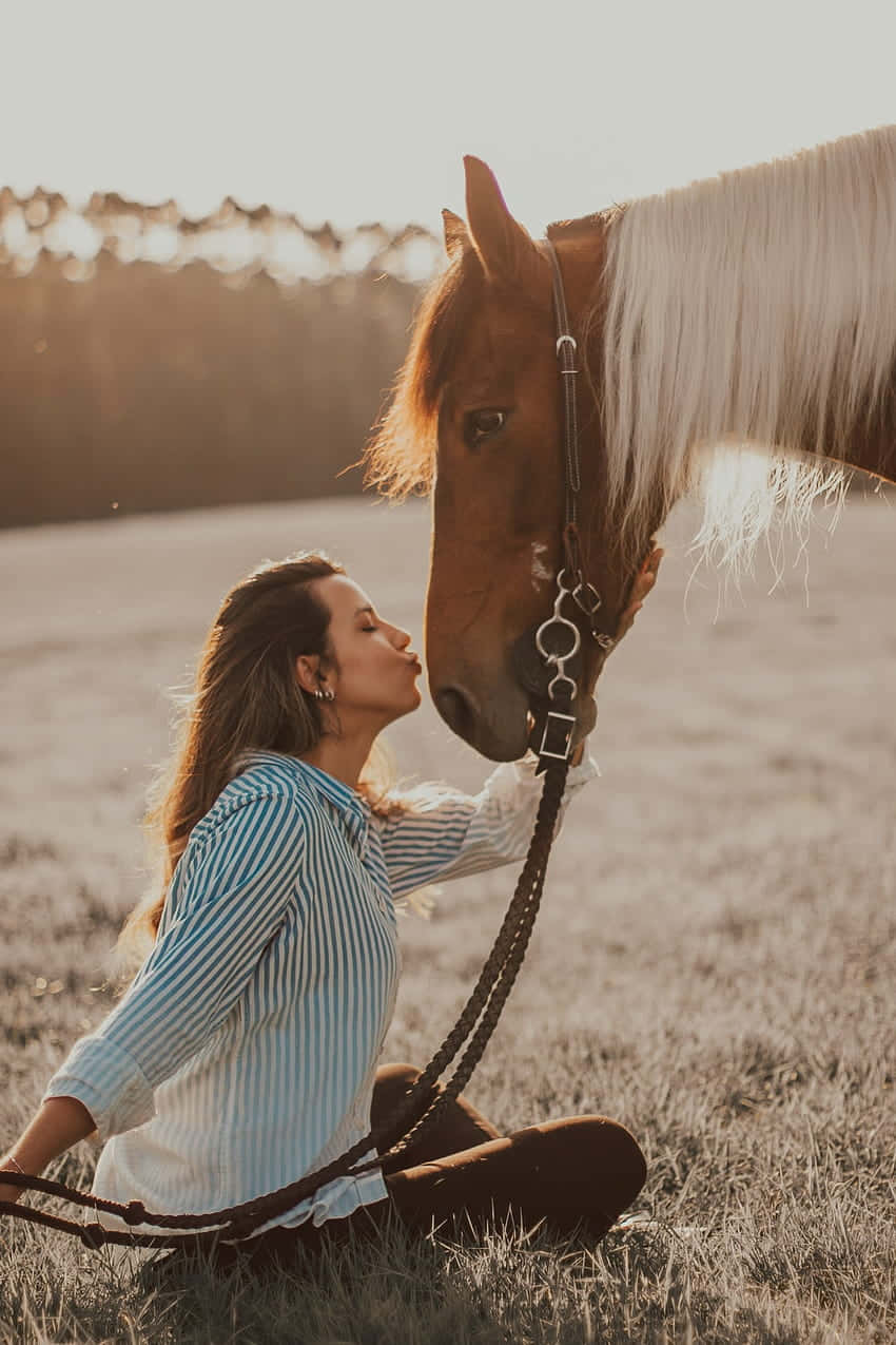 Country Girl With Horse At Sunset.jpg Wallpaper