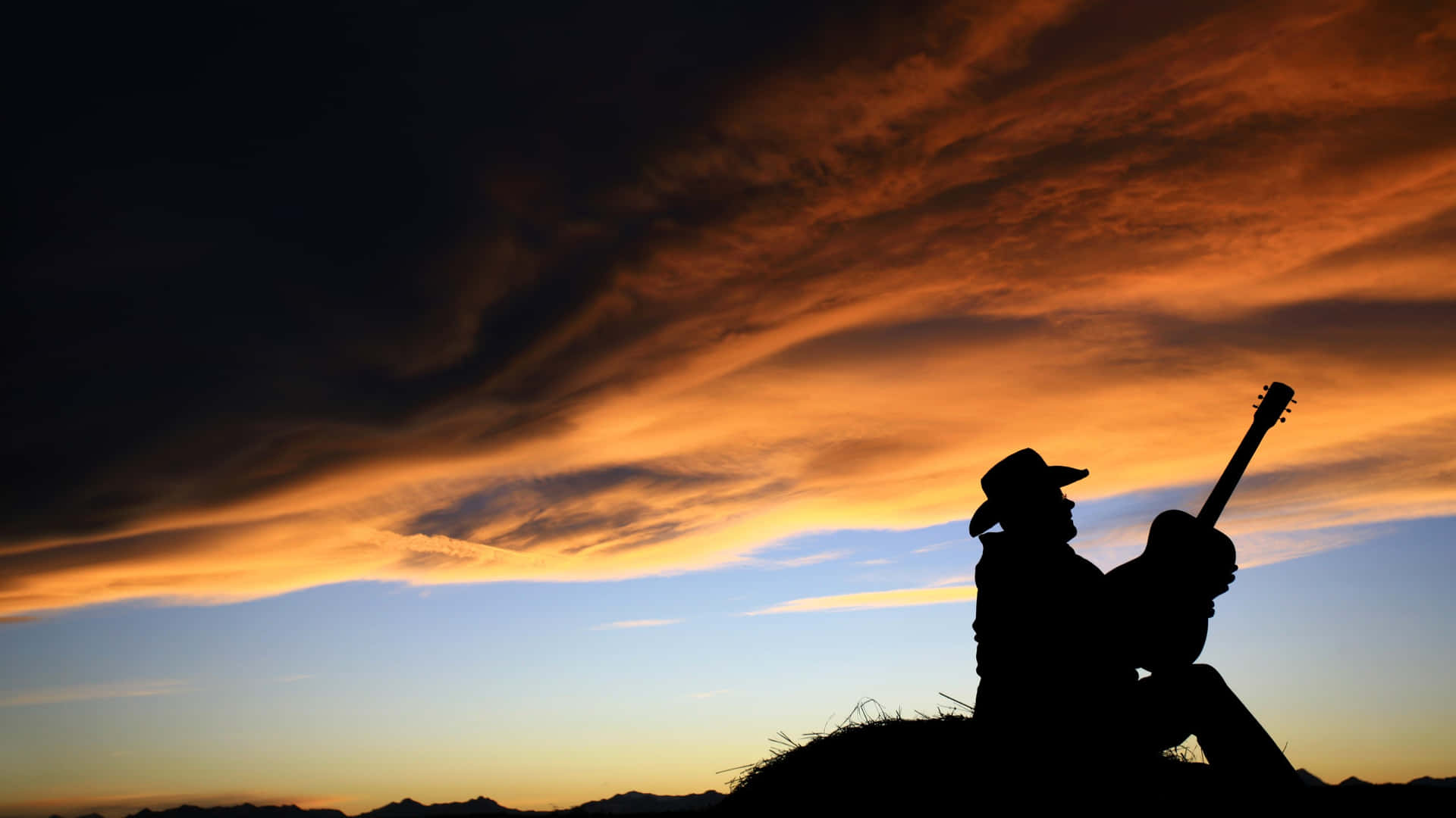 Country Musician Sunset Silhouette Wallpaper