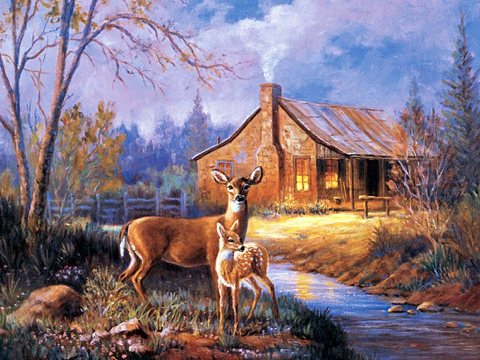 Deer On River Country Scenes Wallpaper