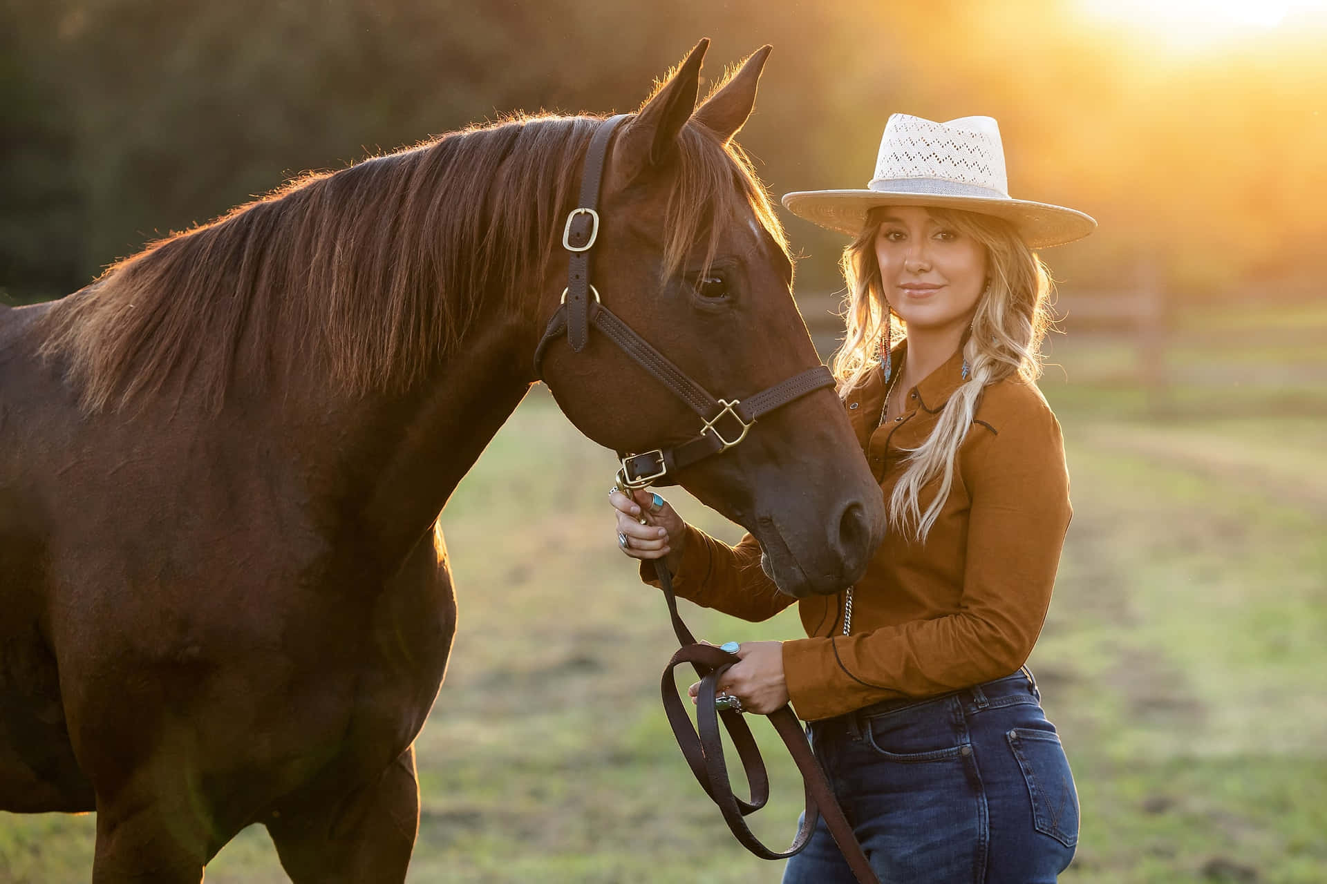 Country Sunset Horseand Woman Wallpaper