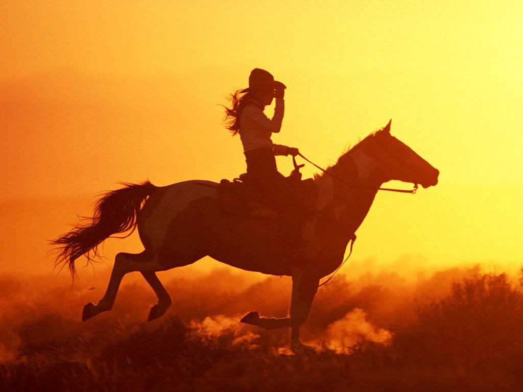 Country Western Riding To Sunset Wallpaper