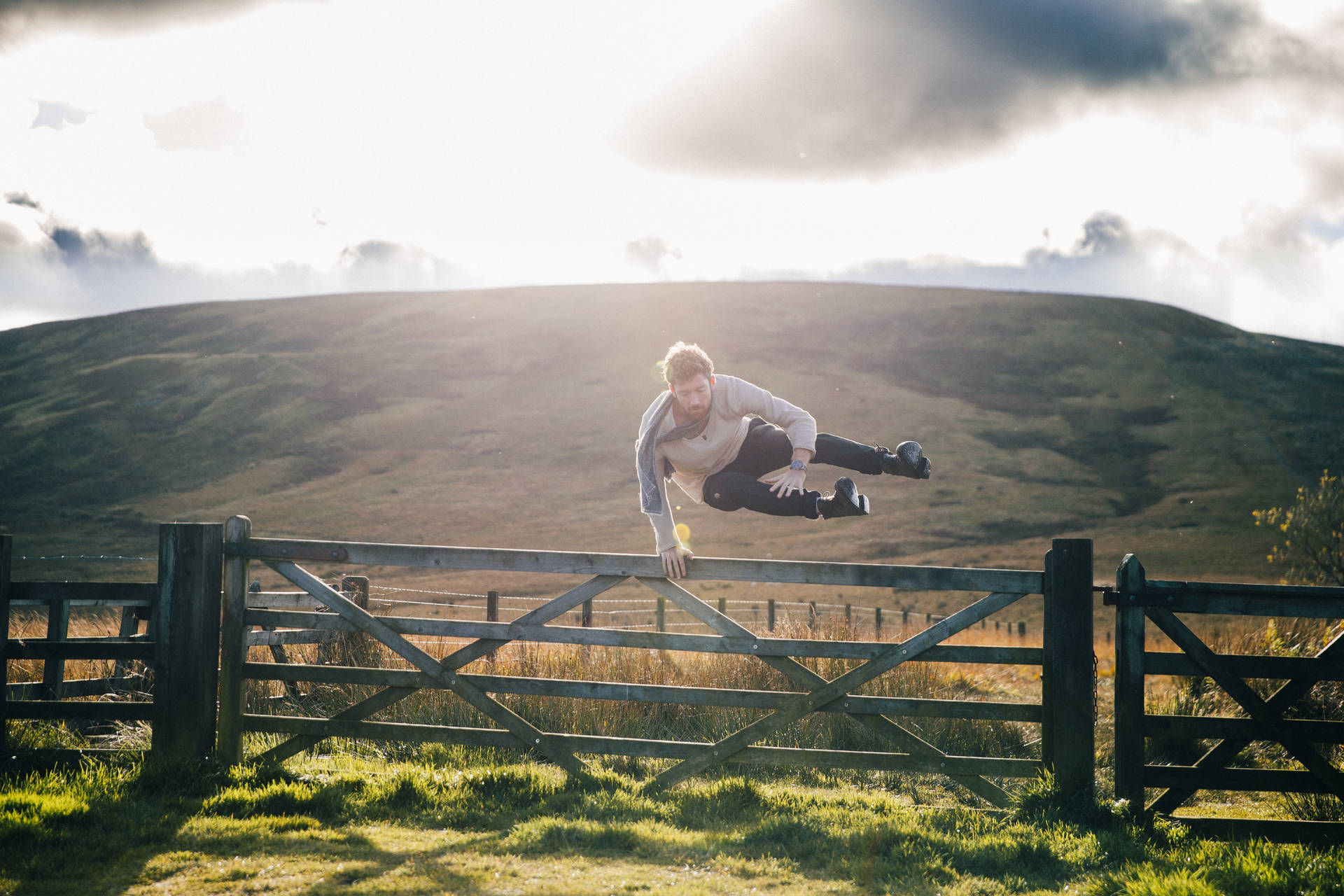Countryside Fence Jumping Wallpaper