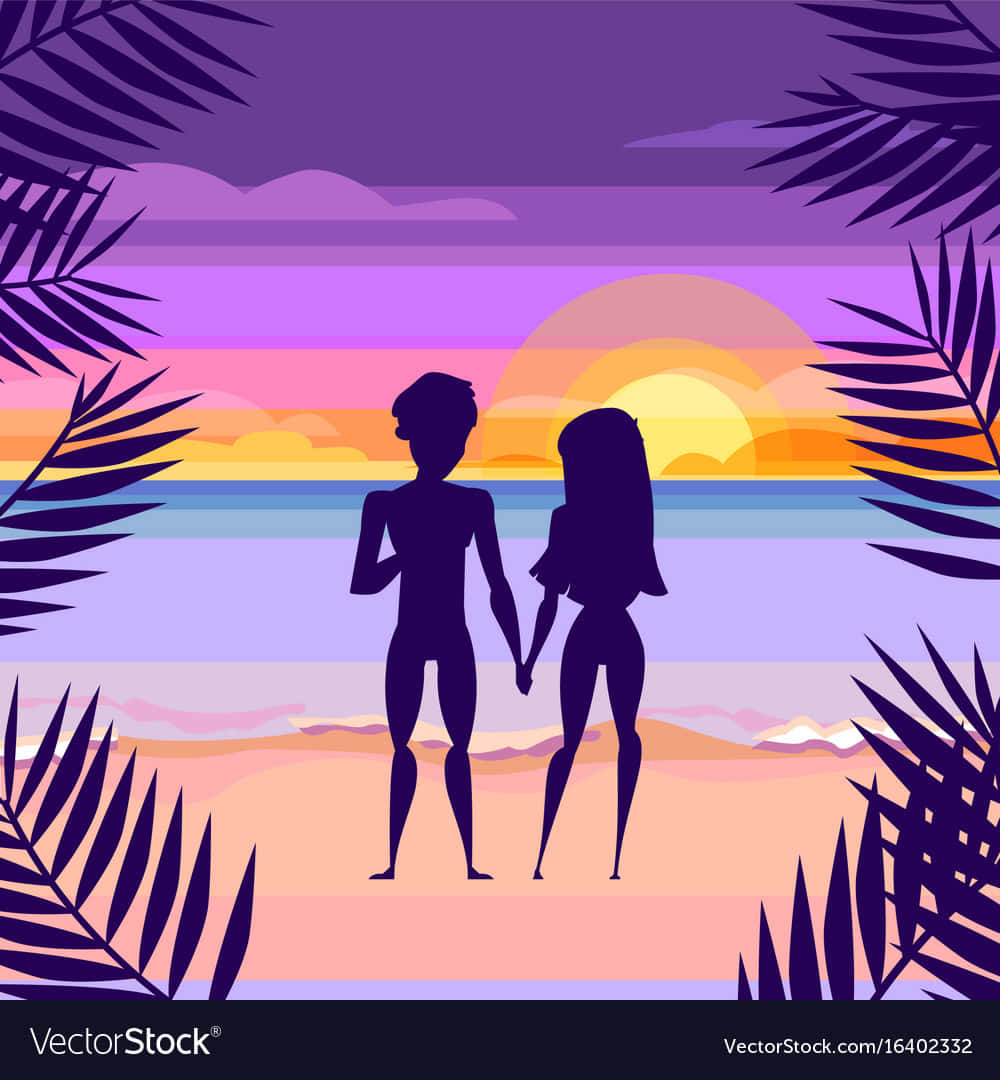Couple At Beach Digital Art Wallpaper