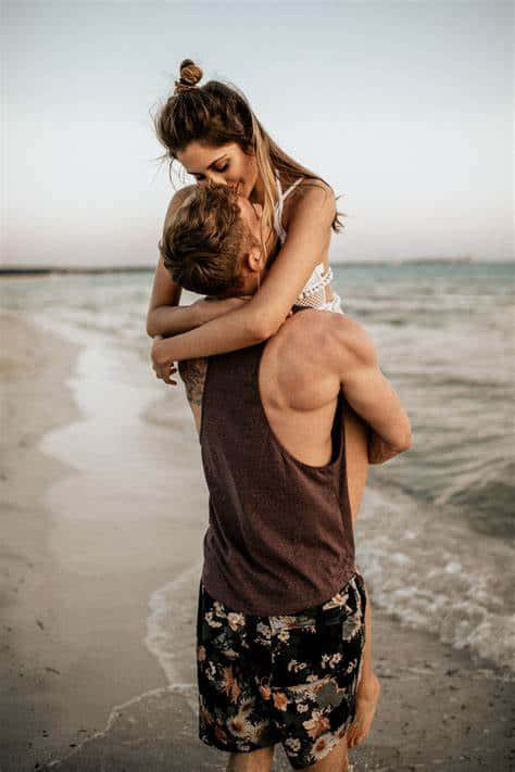 Couple At Beach Kissing In Summer Aesthetic Clothes Picture