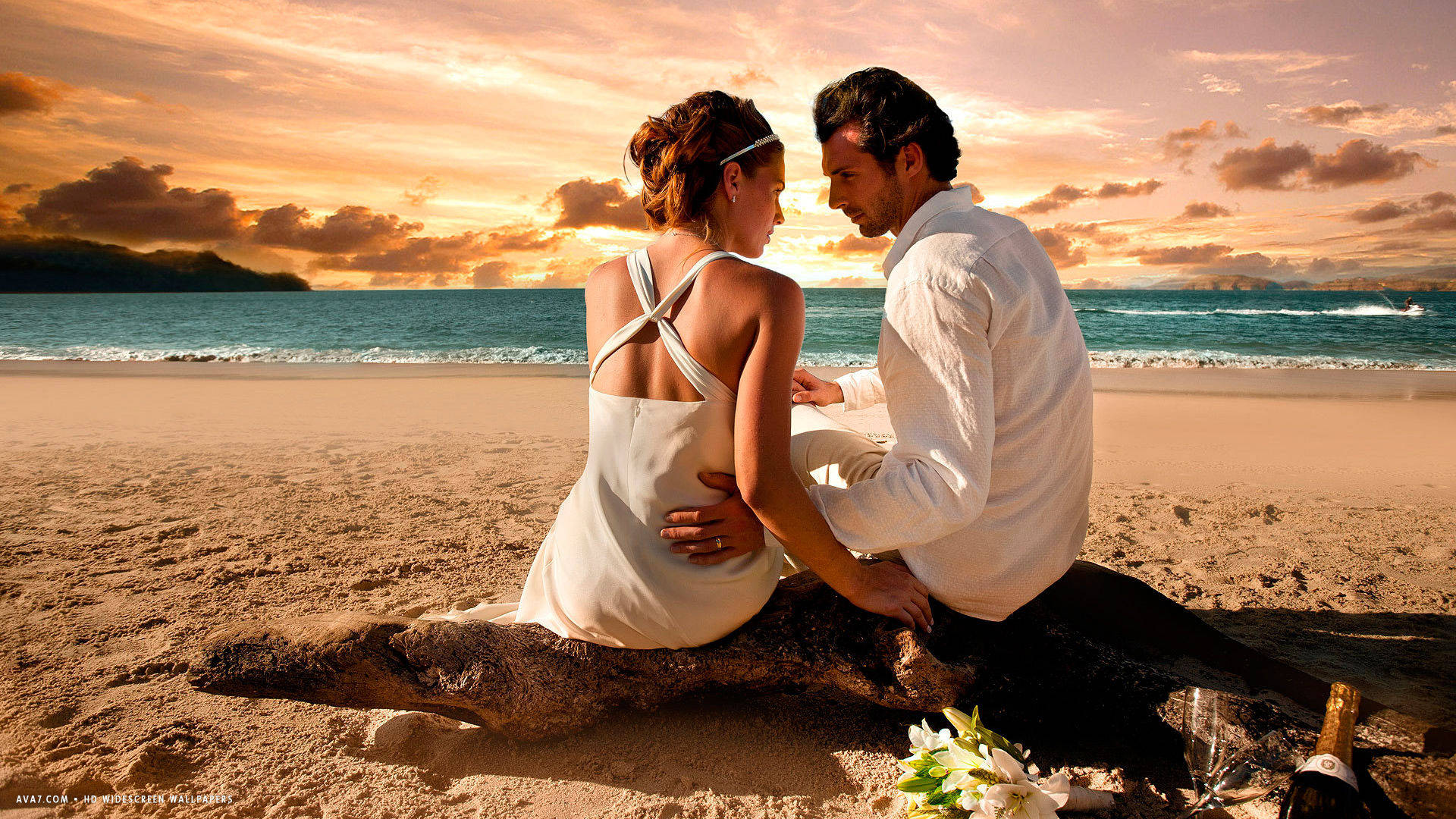 Couple At Beach Romantic Shot Wallpaper