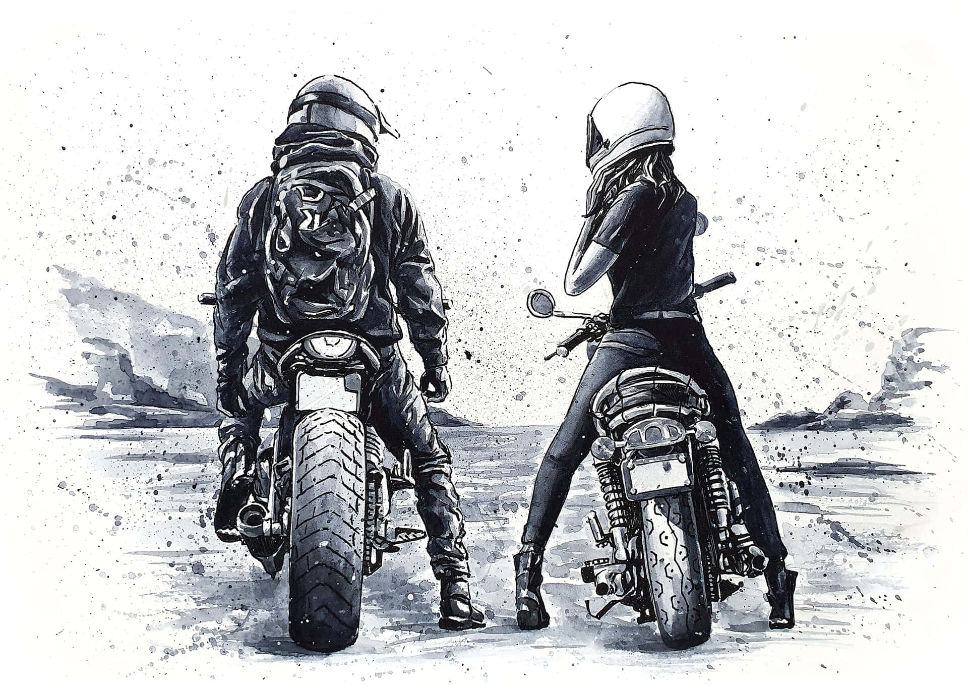 Coppiadi Motociclisti Che Disegna Immagini
