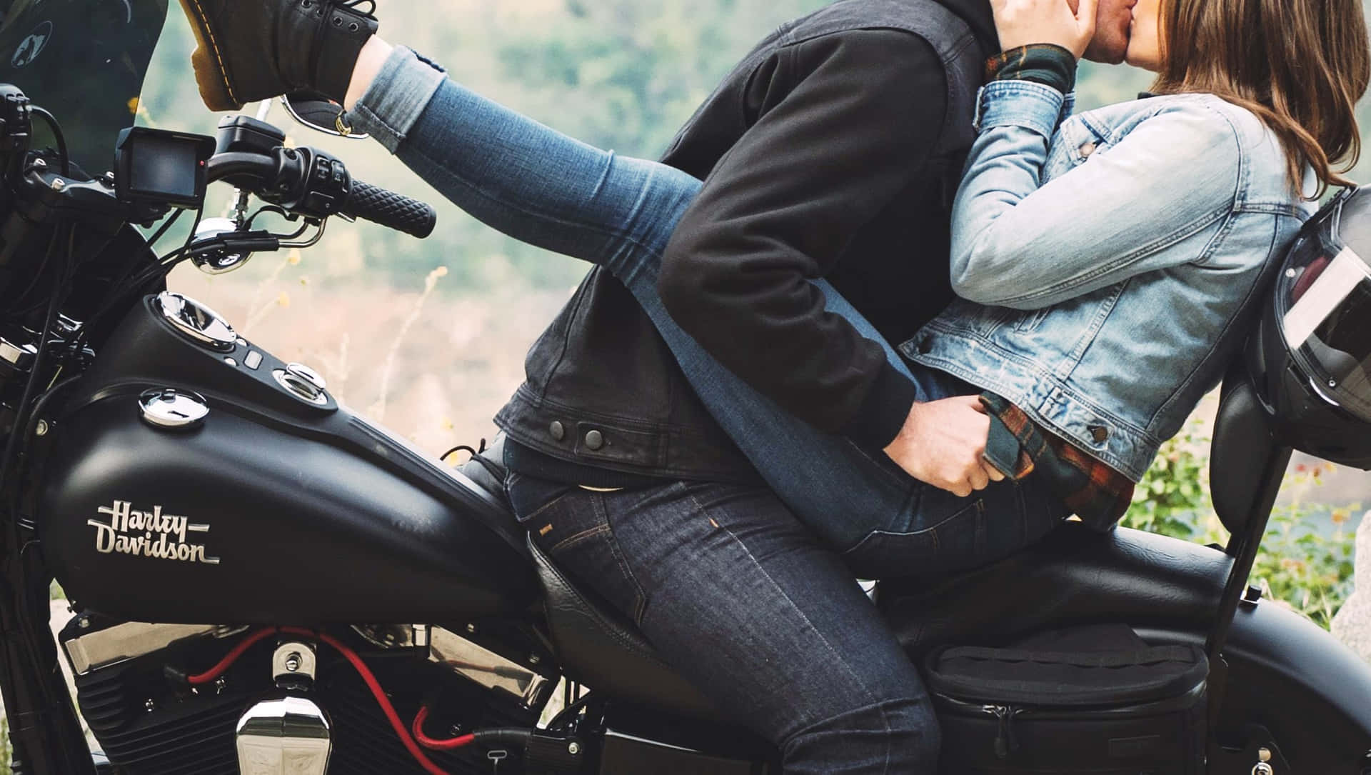 Portrait Attractive Couple Denim Jackets Motorbike Stock Photo 1482635828 |  Shutterstock