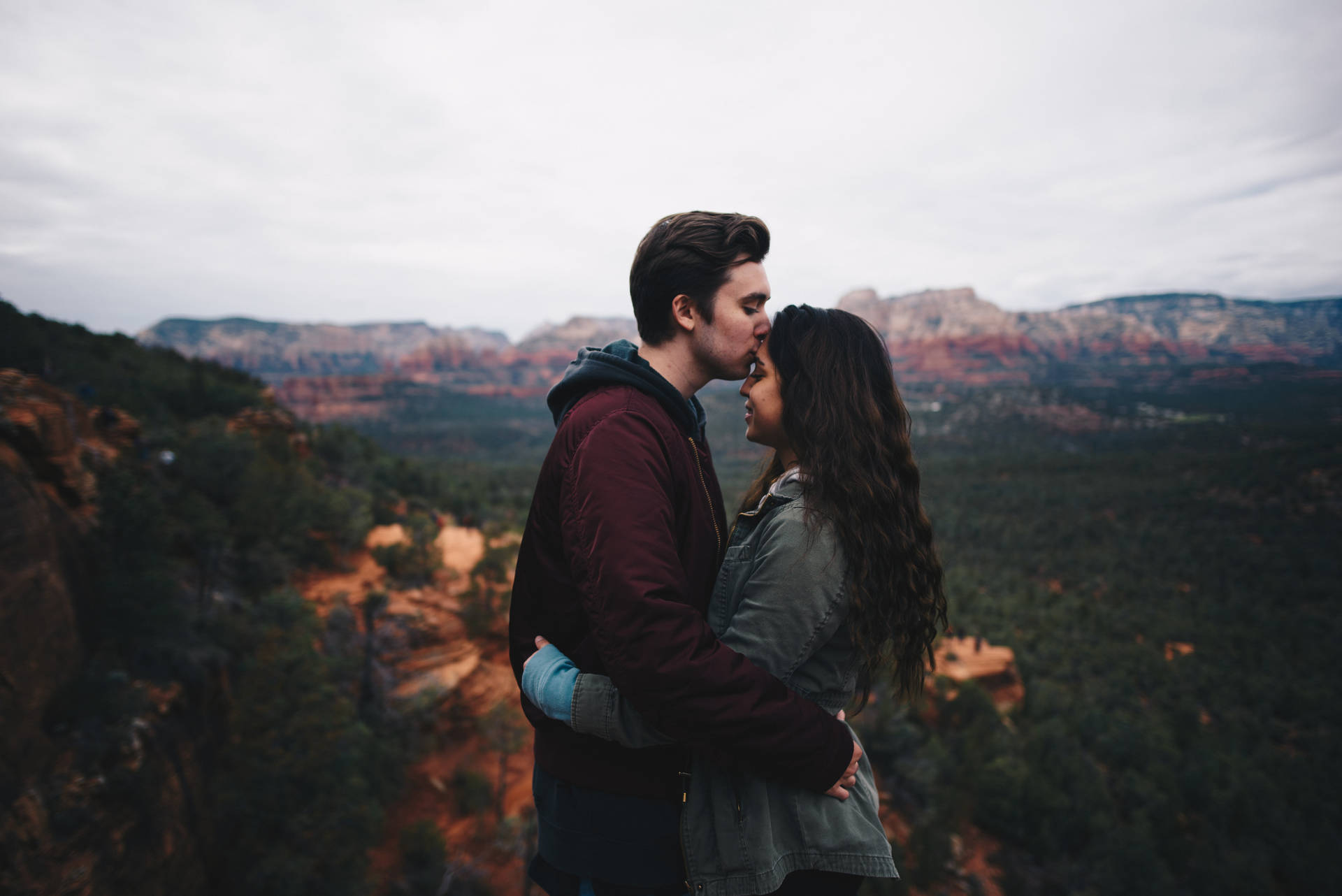 Couple Cuddling Forehead Kiss Background