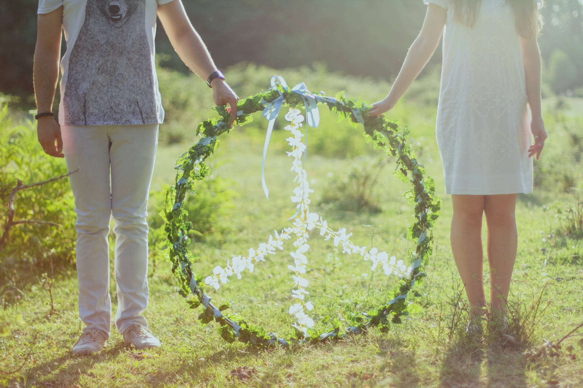 Couple Hands Floral Peace Sign