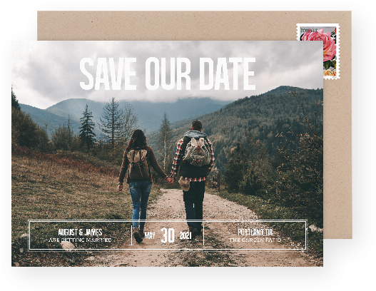 Couple Hiking Savethe Date Announcement PNG