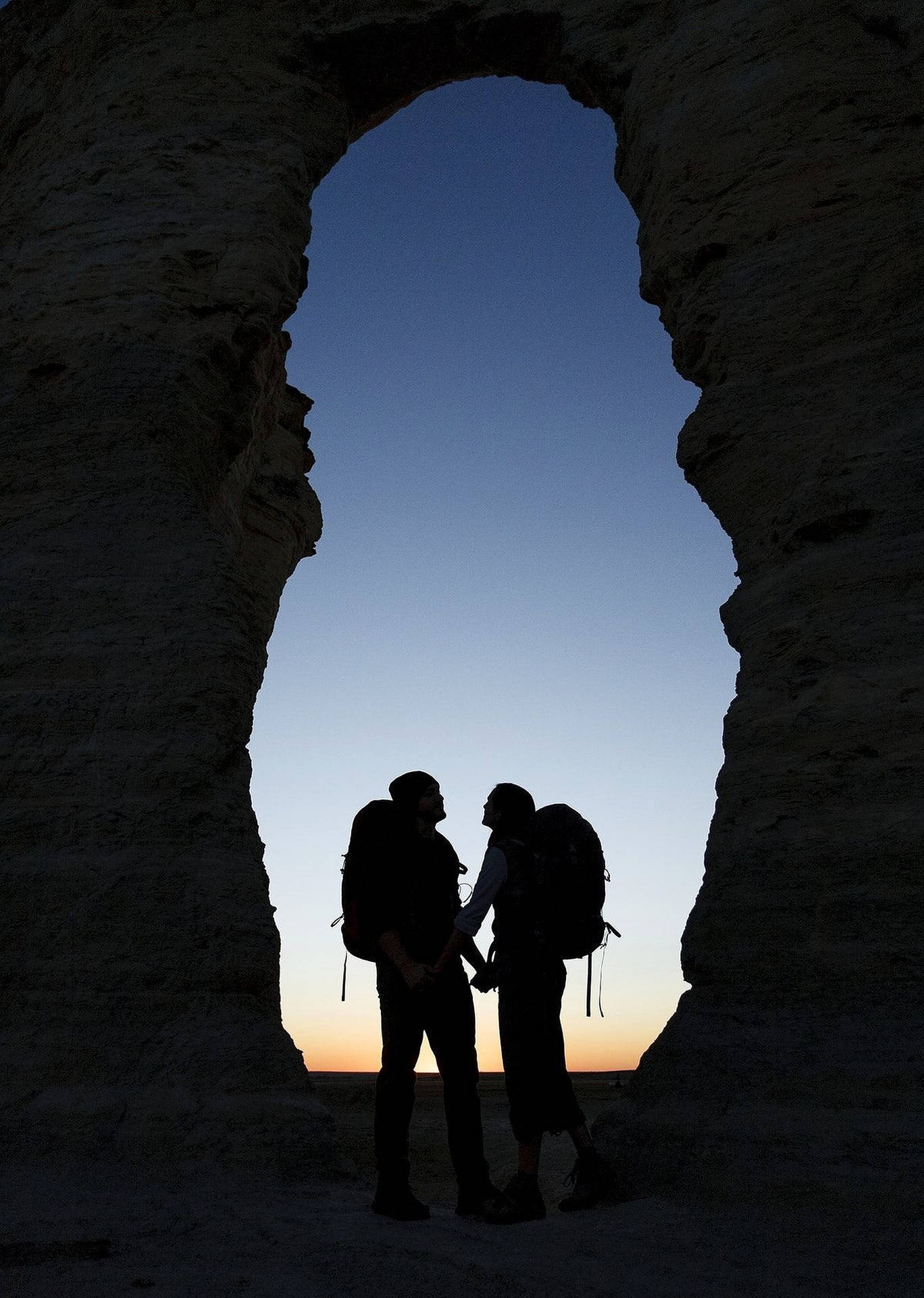 Couple Hiking Silhouette Wallpaper