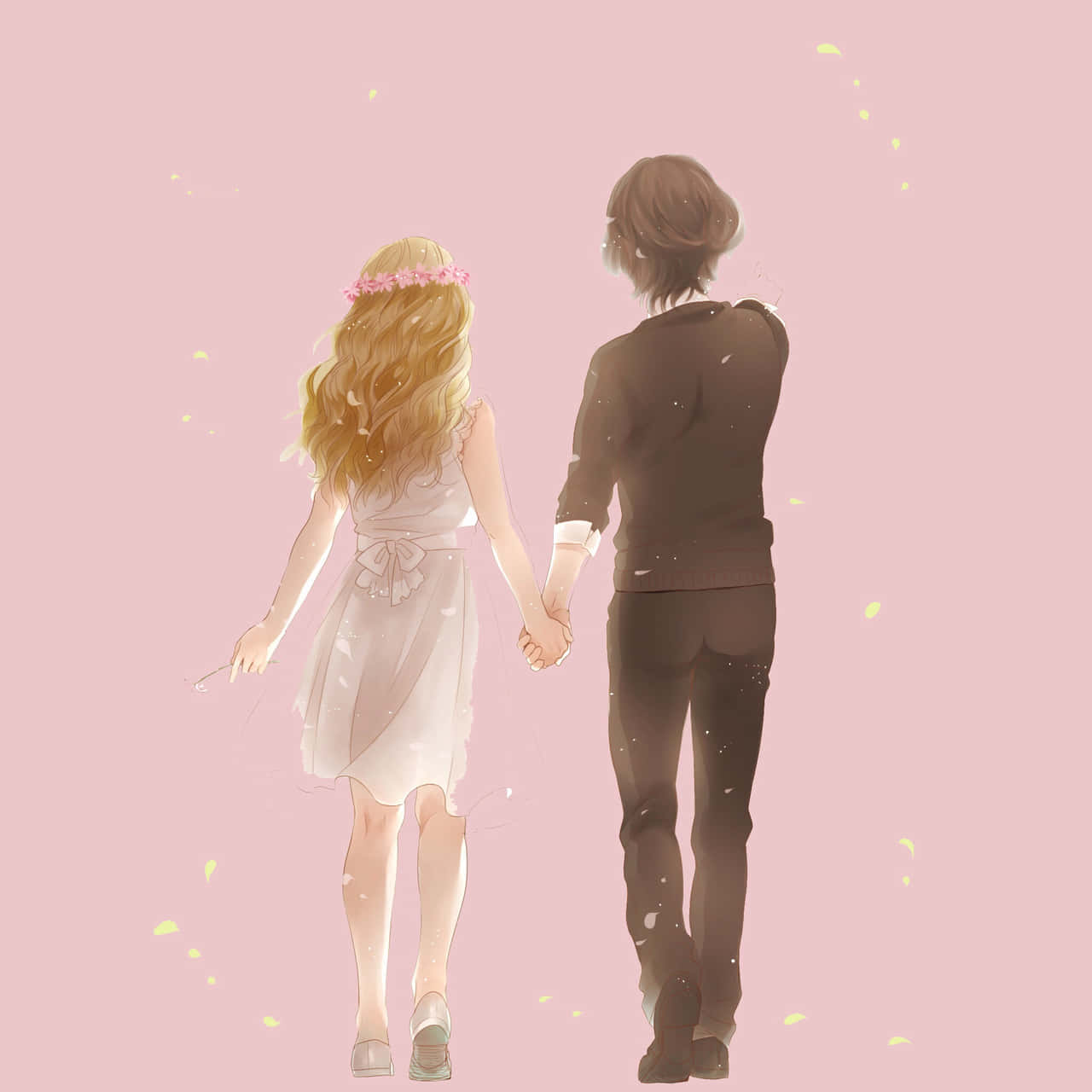 anime boy and girl holding hands drawing