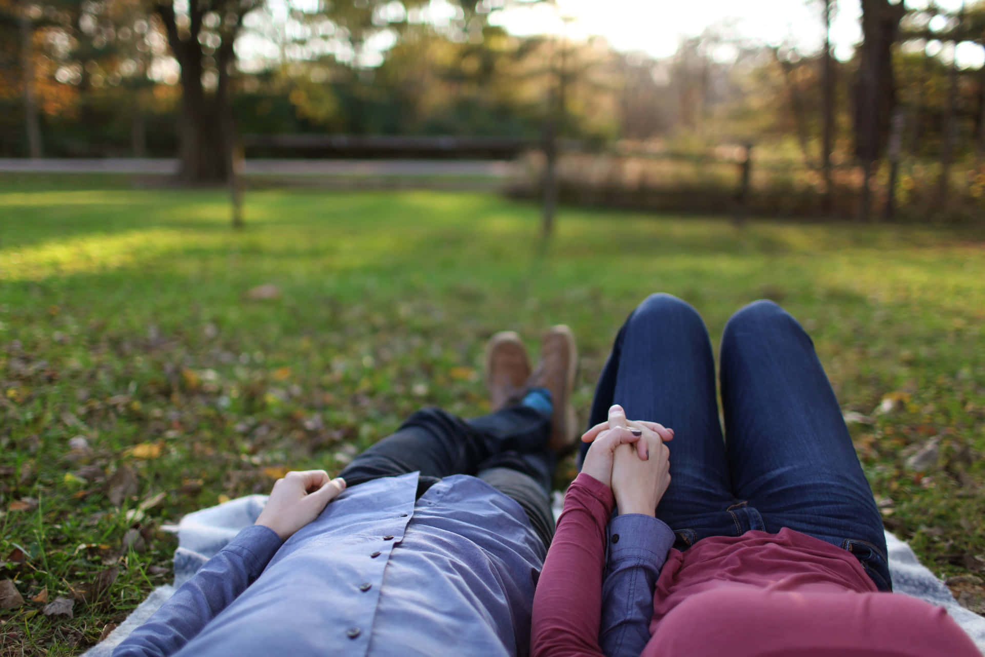 Couple Holding Hands While Relaxing At Park Picture