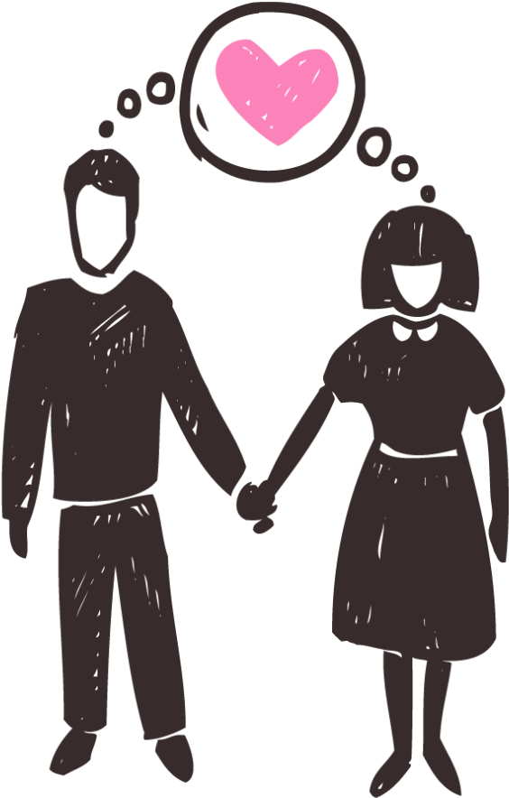 Couple Holding Handswith Love Thought Bubble PNG