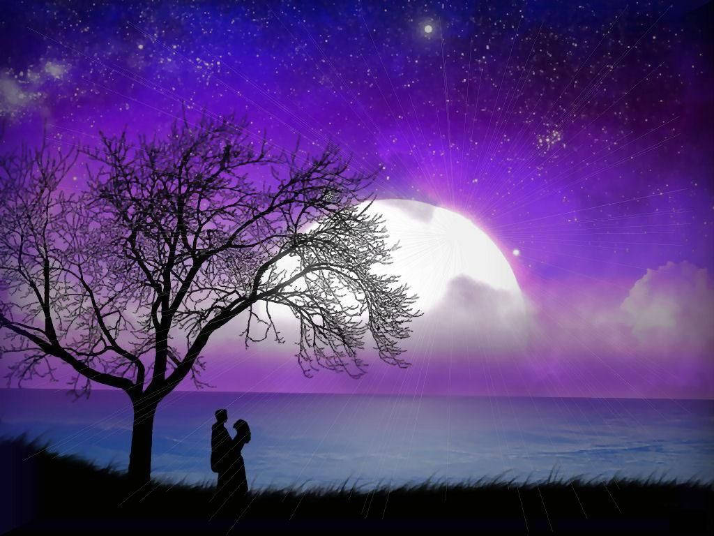 Couple In Love Under The Full Moon