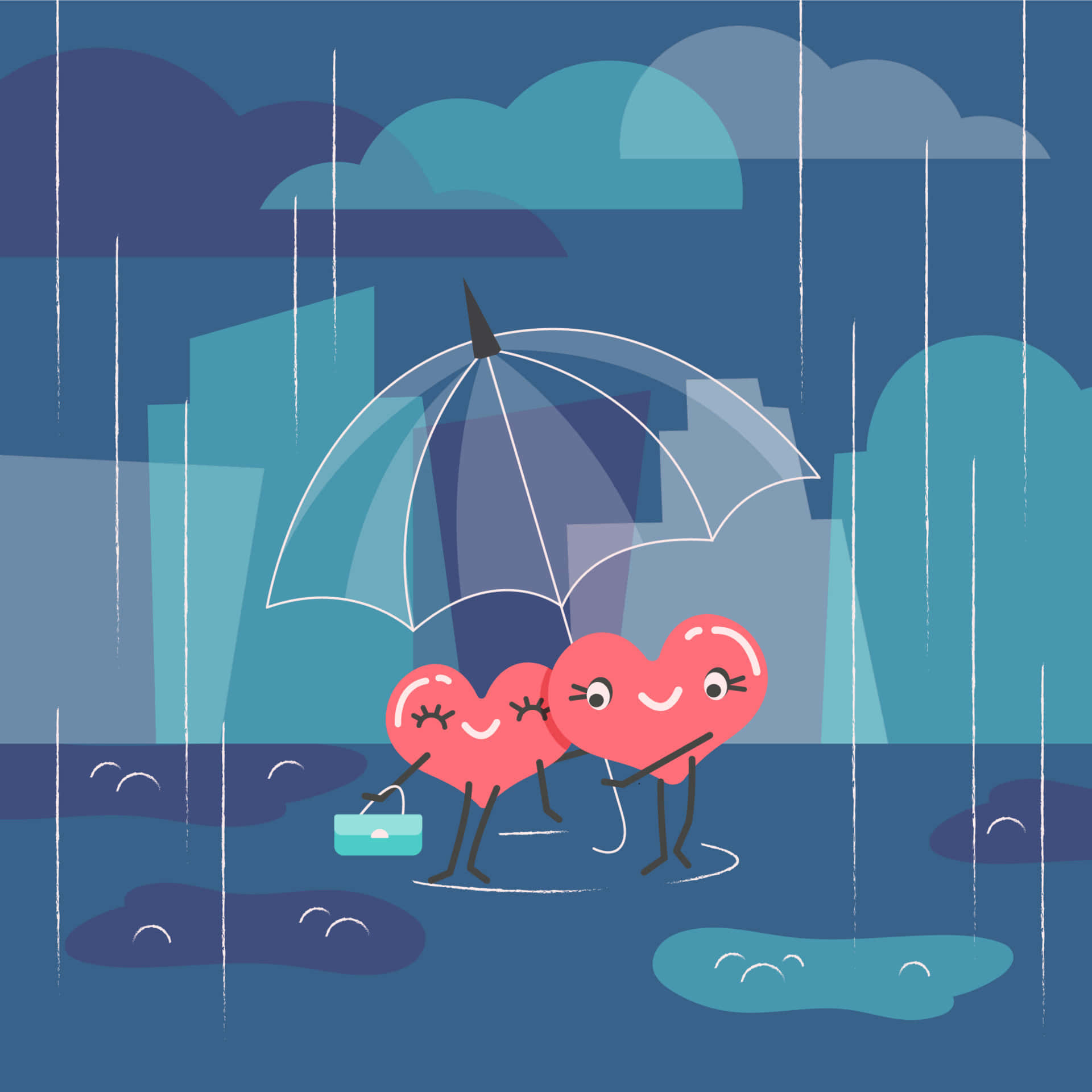 A couple walking in the rain.