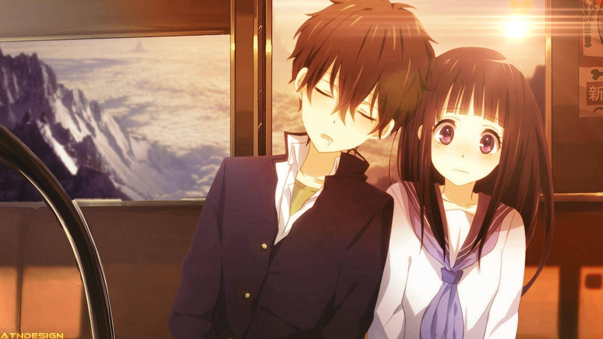 Couple Inside Train Love Anime Wallpaper