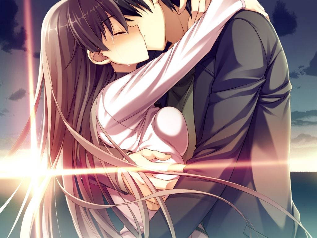 Couple Kissing Against Sunlight Love Anime Wallpaper