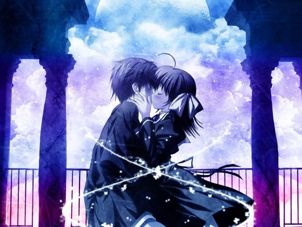 Couple Kissing For Romantic Anime Background Wallpaper