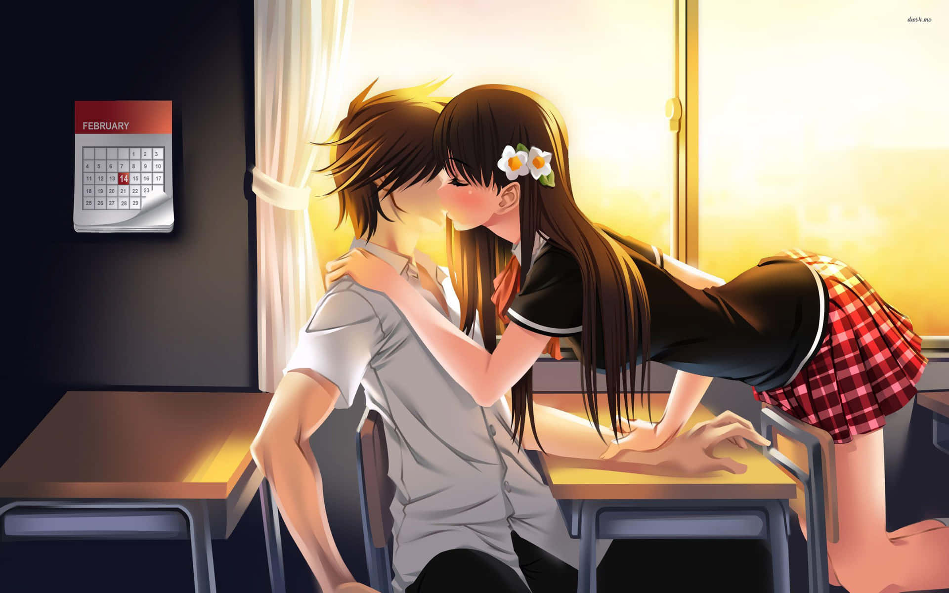 Anime Couple Kissing Inside The Classroom Picture