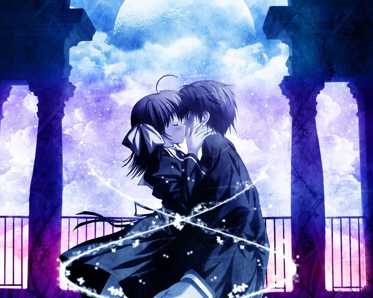 Anime Couple Kissing With Starry Thick Clouds Picture